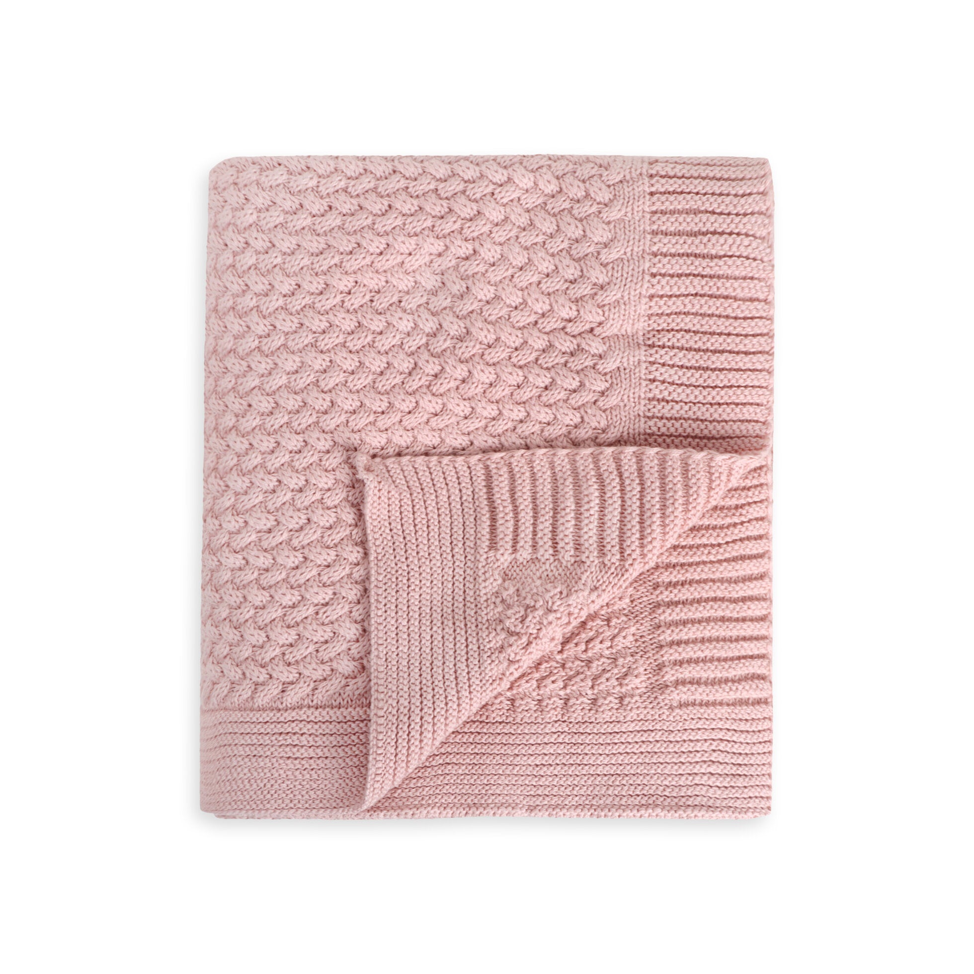 Classic Moss Knit Baby Blanket + Bunny Rattle Gift Set (Organic Cotton)