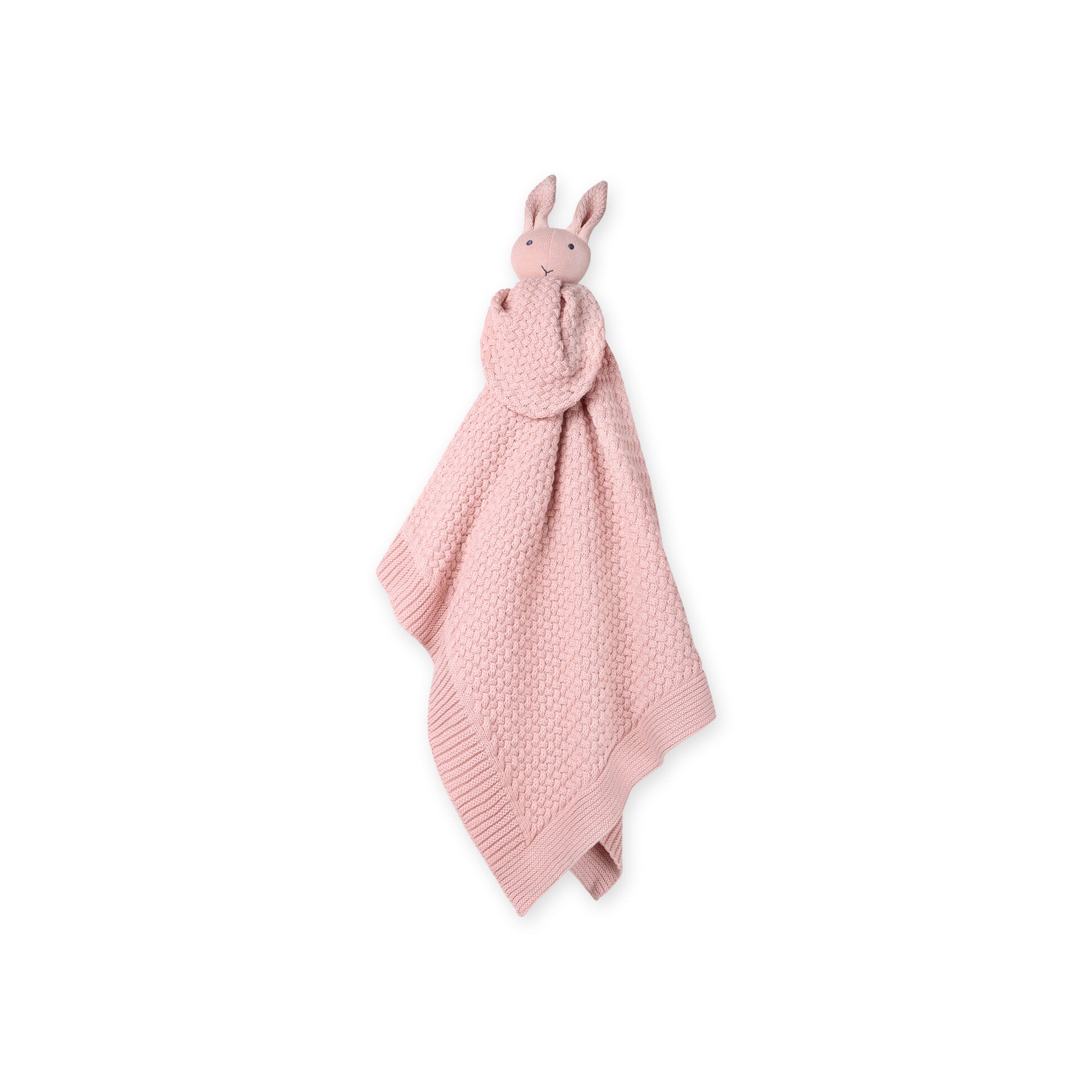 Classic Moss Knit Baby Blanket + Bunny Rattle Gift Set (Organic Cotton)