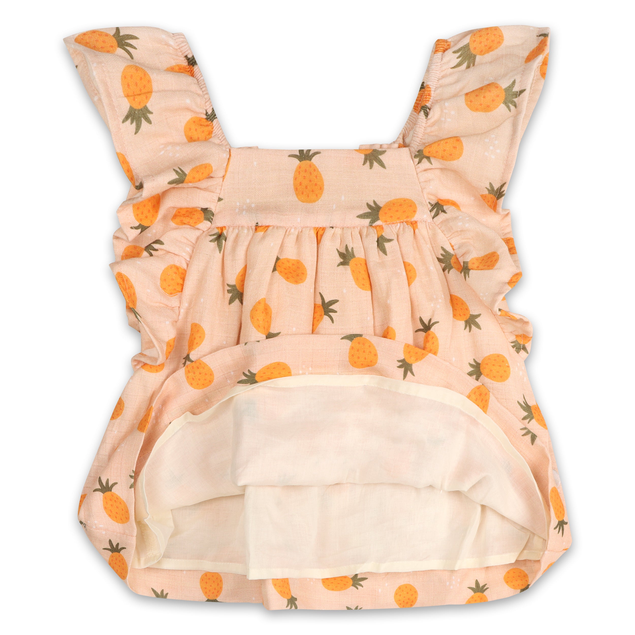 Pineapple Ruffle Sleeve Baby Dress + Bloomer (Organic Muslin)