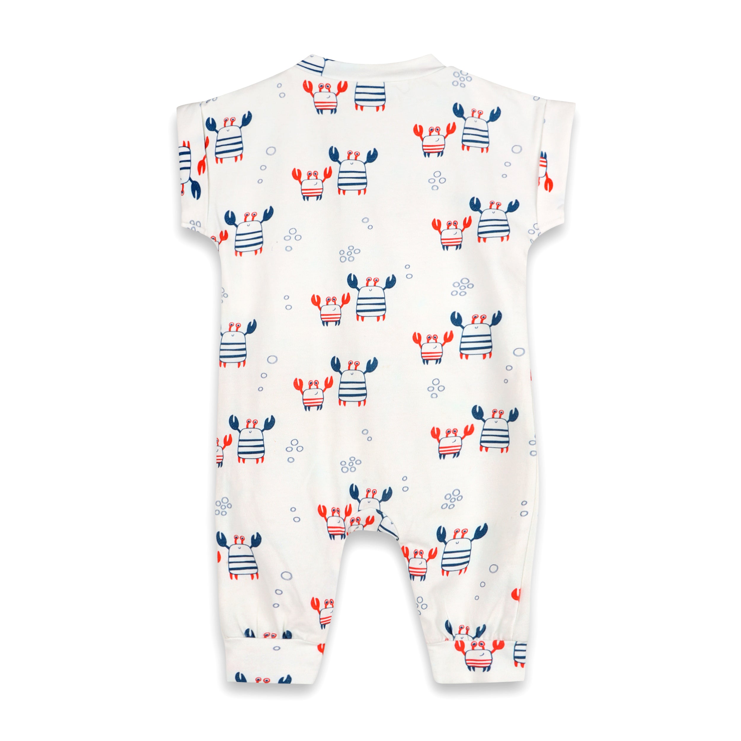 Nautical Crab Kangaroo Pocket Rolled Sleeve Jumpsuit (Organic Jersey)