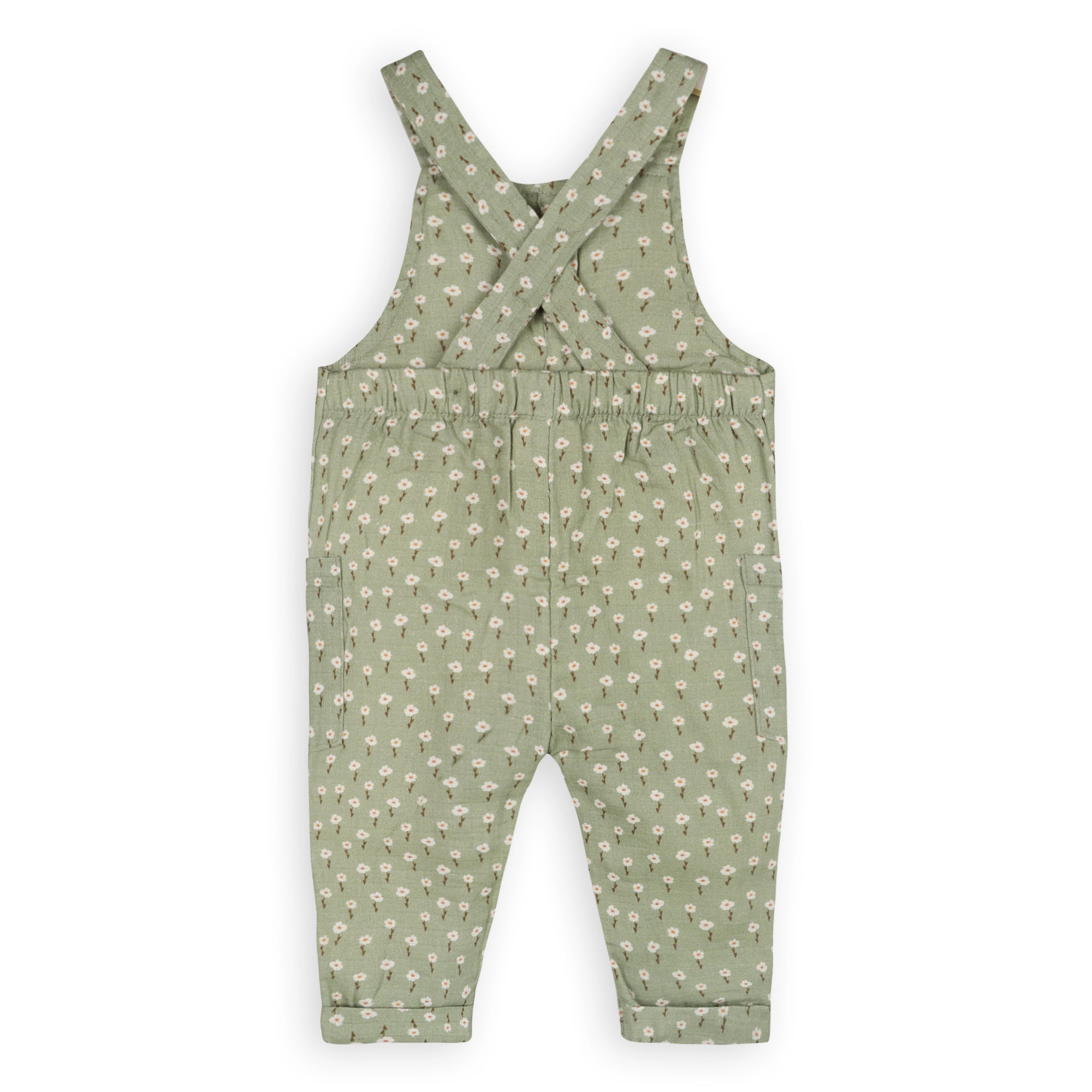 Sage Floral Baby Dungaree + Bodysuit Set (Organic Muslin)