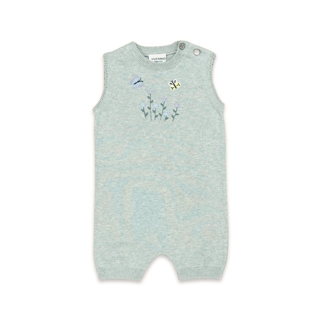 Floral Embroidered Sleeveless Knit Baby Romper (Organic Cotton)