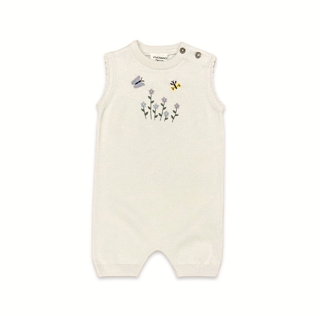 Floral Embroidered Sleeveless Knit Baby Romper (Organic Cotton)
