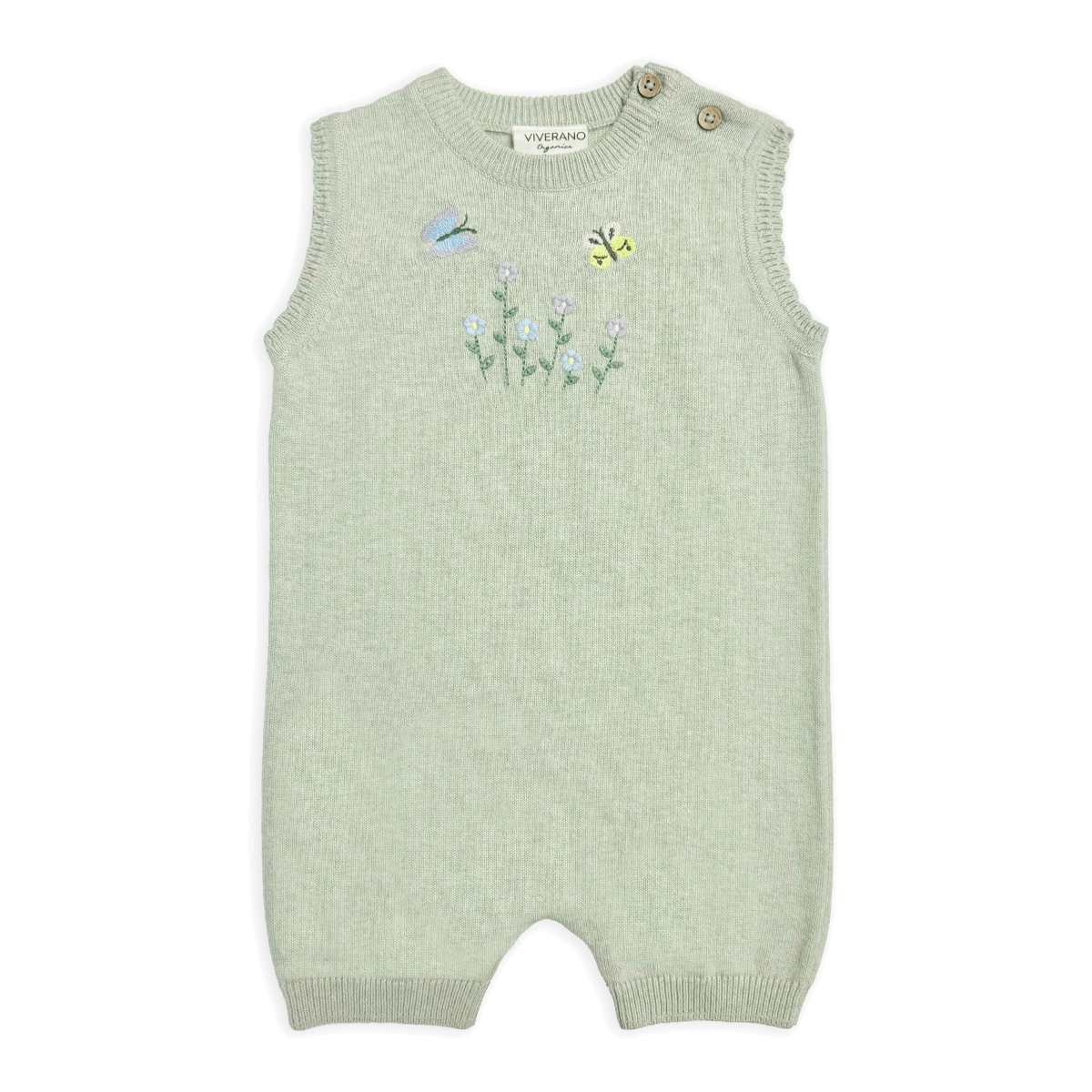 Floral Embroidered Sleeveless Knit Baby Romper made of Organic Cotton