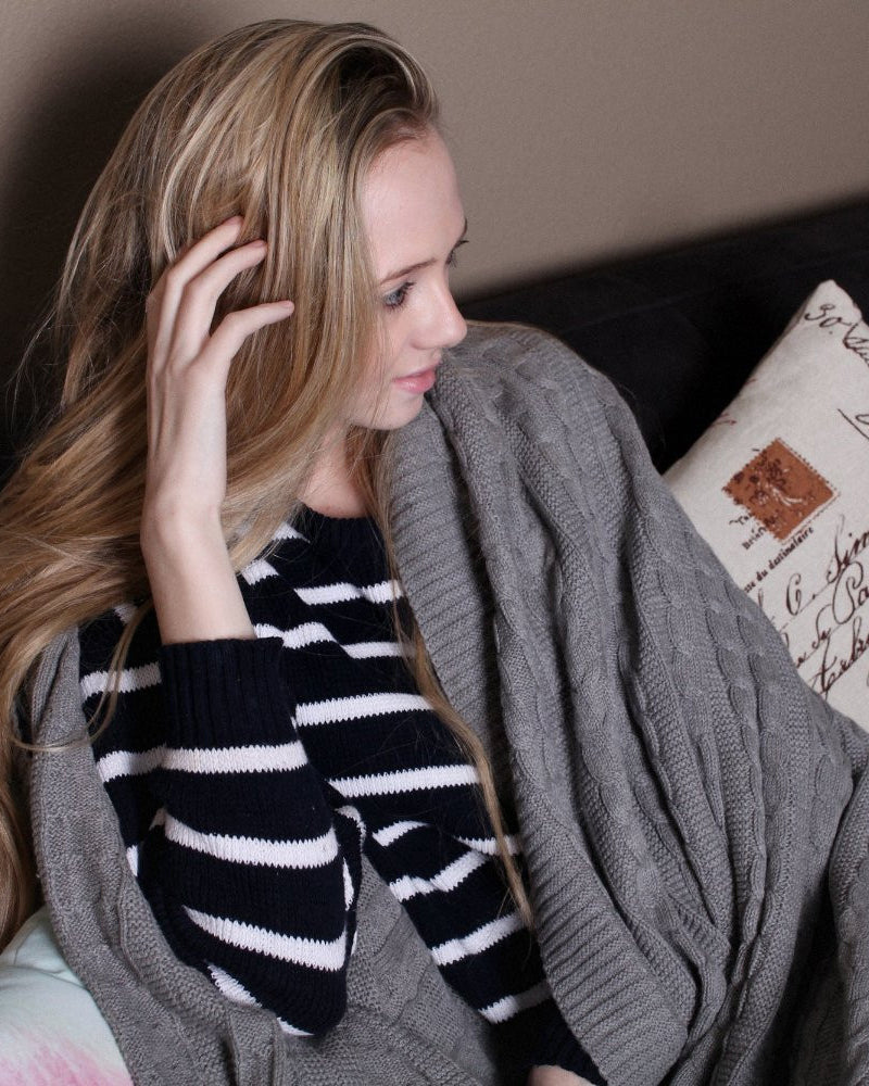 Pure Organic Cotton Cable Knit Throw Blanket 50x70