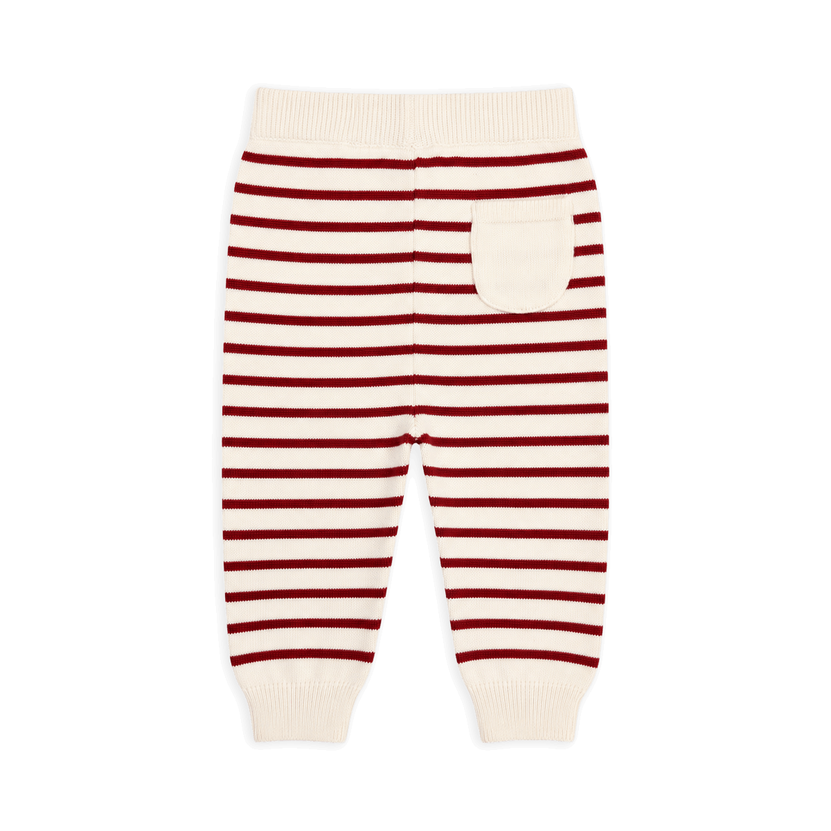 Back of Sweater Knit Baby Pocket Organic Legging Pants, Strawberry Red Stripe