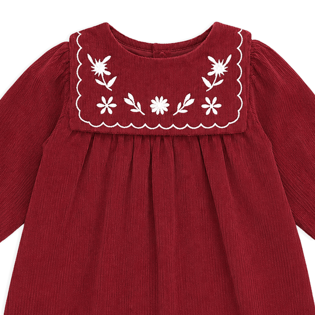 Detail of Sailor Collar Embroidered Corduroy Baby Dress, Organic