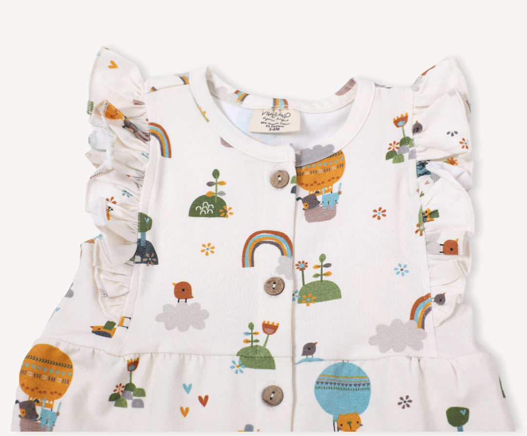 Fly Away Balloon Ruffle & Button Baby Jumpsuit Romper (Organic Cotton)