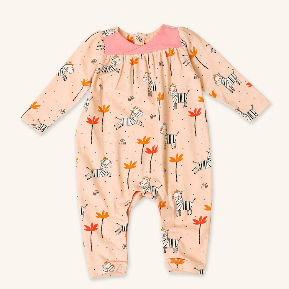 Zebra Wrap Neck Baby Jumpsuit + Headband Set (Organic)