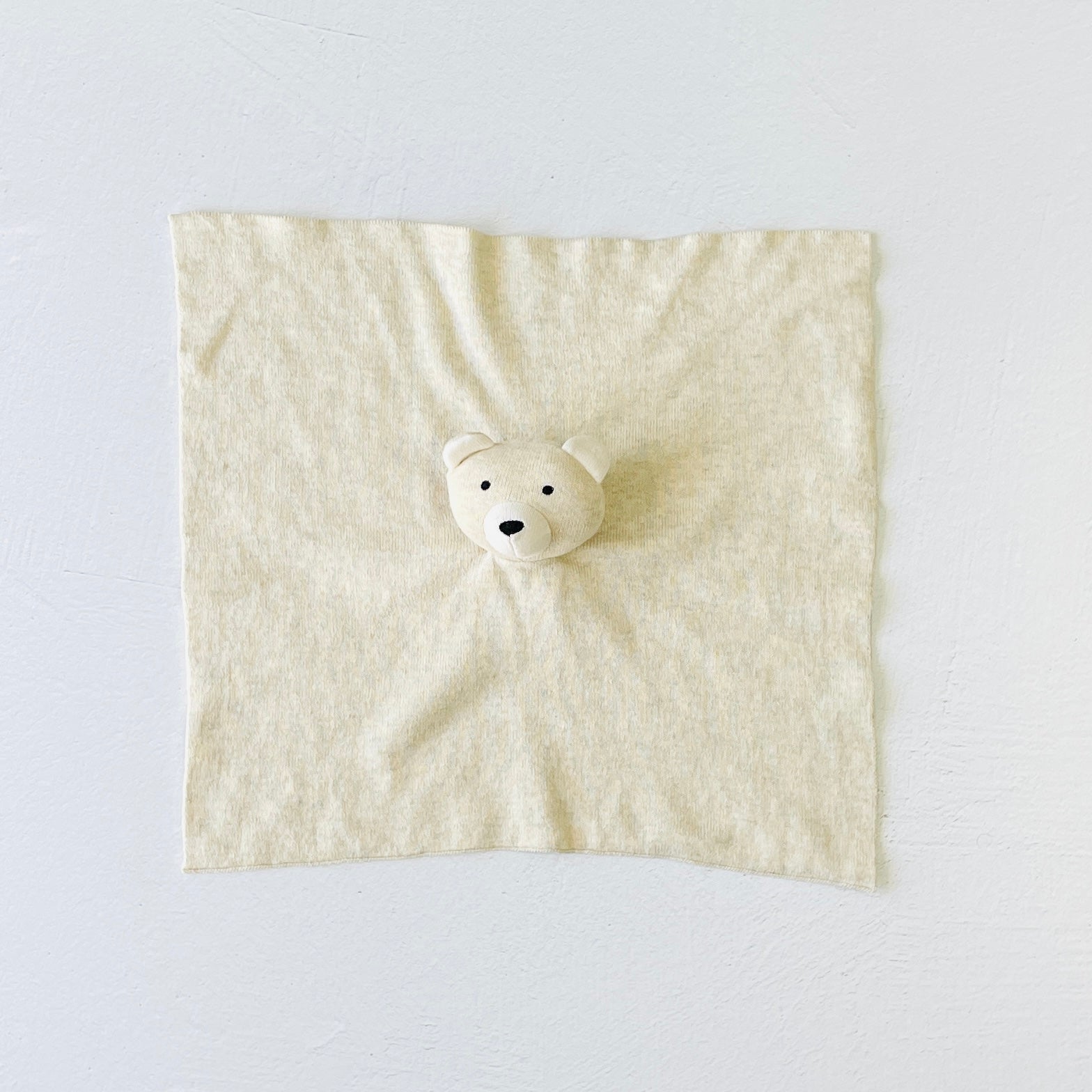 Viverano organic baby lovey blanket with soft beige fabric and teddy bear head in the center