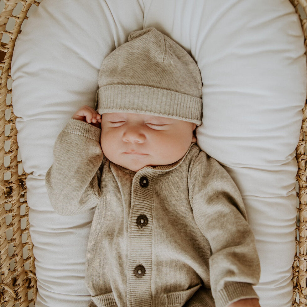 Milan Earthy Knit Baby Round Hat (Organic Cotton) - Dusty Blue