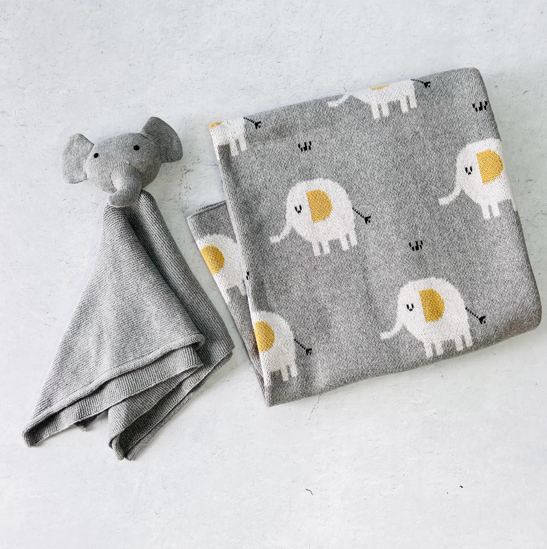 Elephant - Jacquard Knit Baby Blanket & Lovey SET (Organic)
