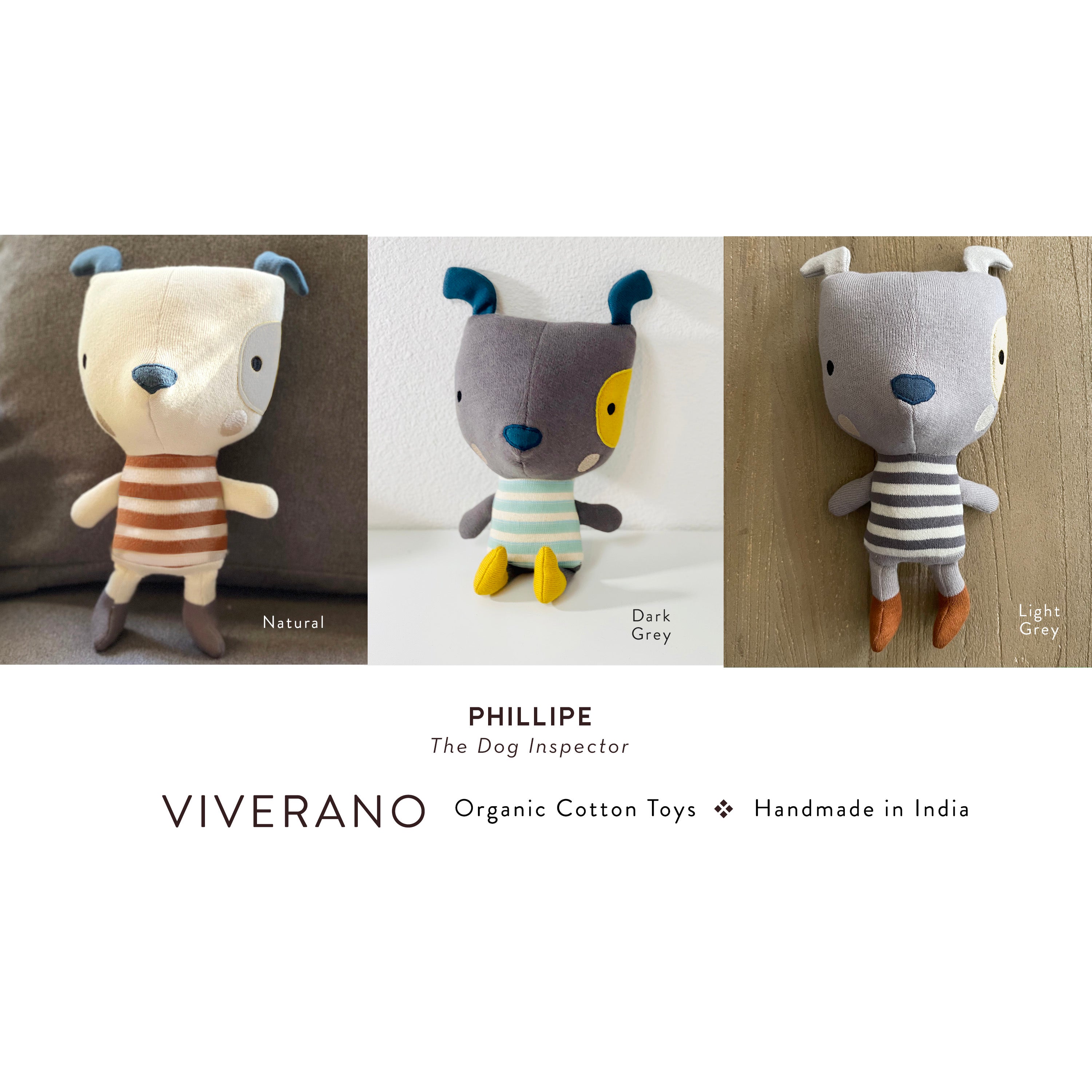 Phillipe Dog Organic Cotton Fine Knit Stuffed Animal Baby Toy- Viverano