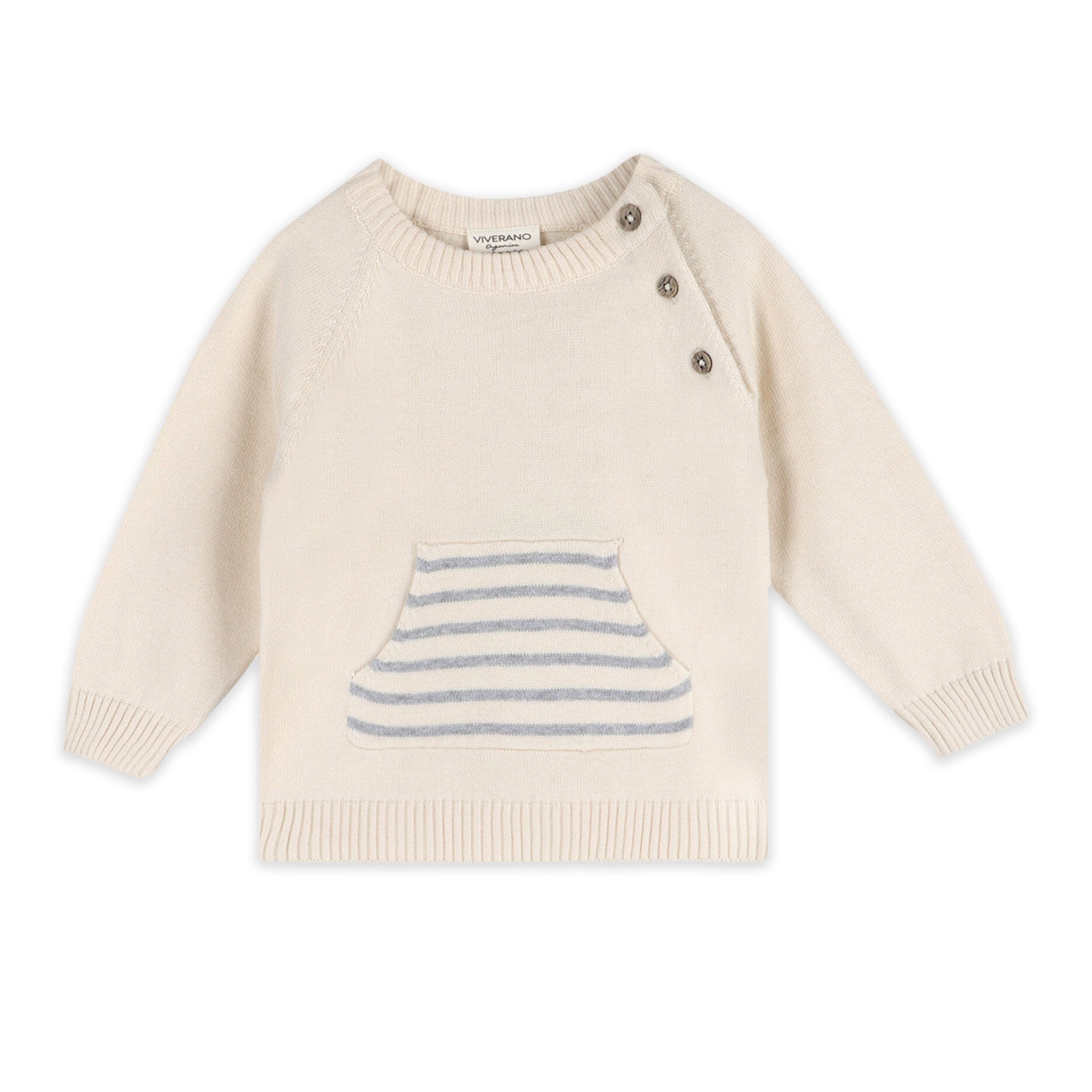 Cream Milan Knit Baby Kangaroo Pocket Pullover (Organic Cotton)