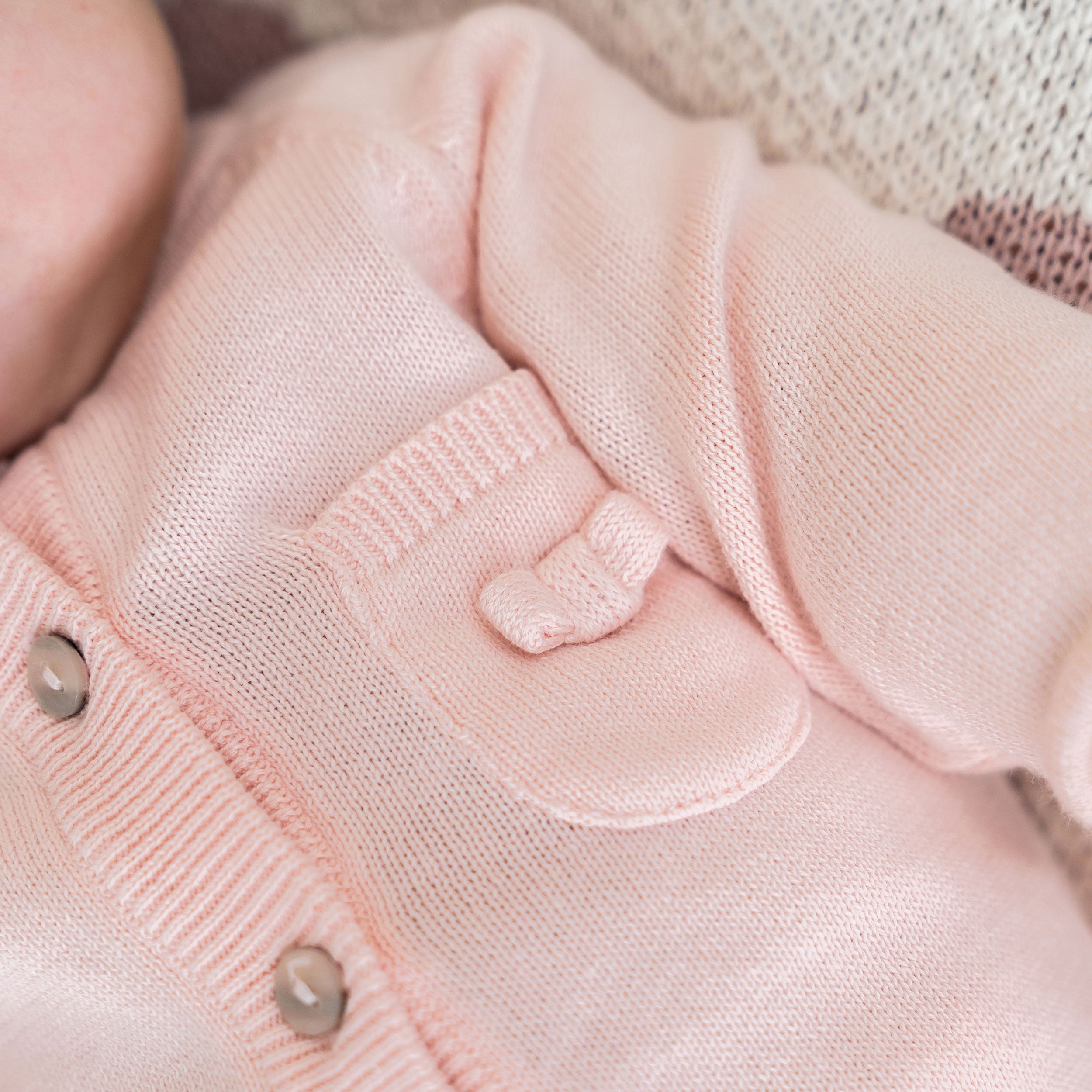 Milan Knit Organic Cotton Baby Pocket Jumpsuit Blush Bow Detail