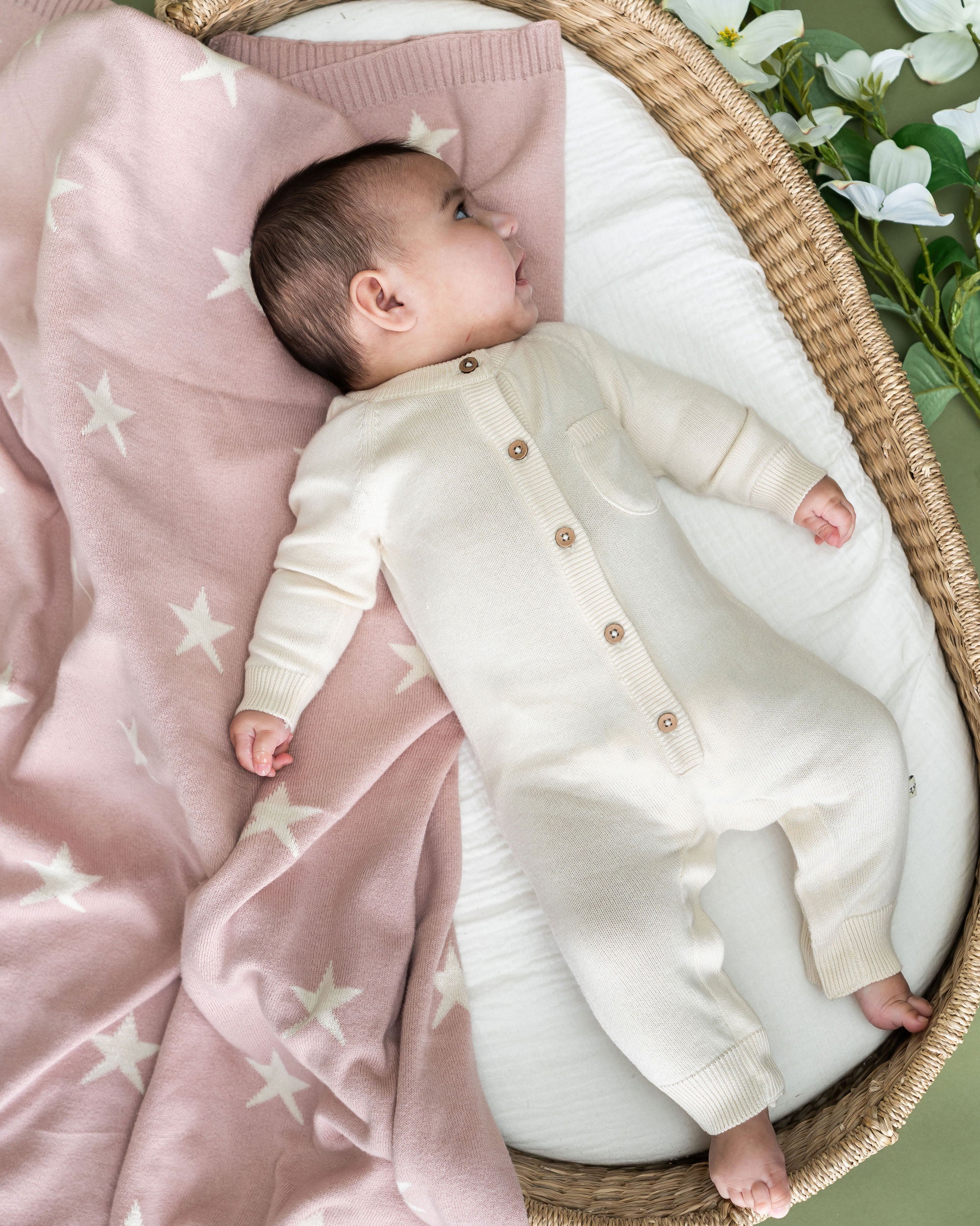 Milan Knit Organic Cotton Baby Pocket Jumpsuit Cream Model