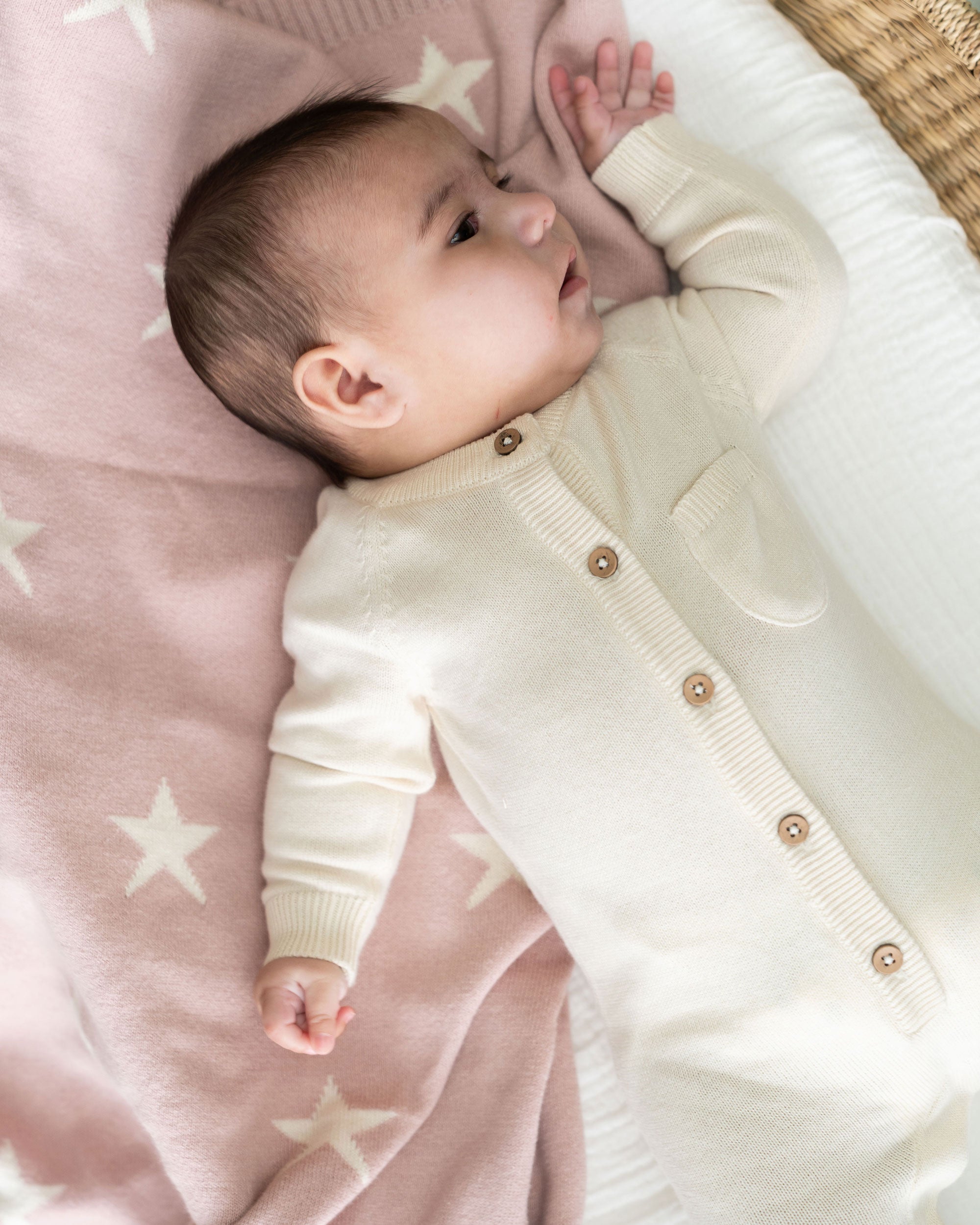 Milan Knit Organic Cotton Baby Pocket Jumpsuit Cream Texture