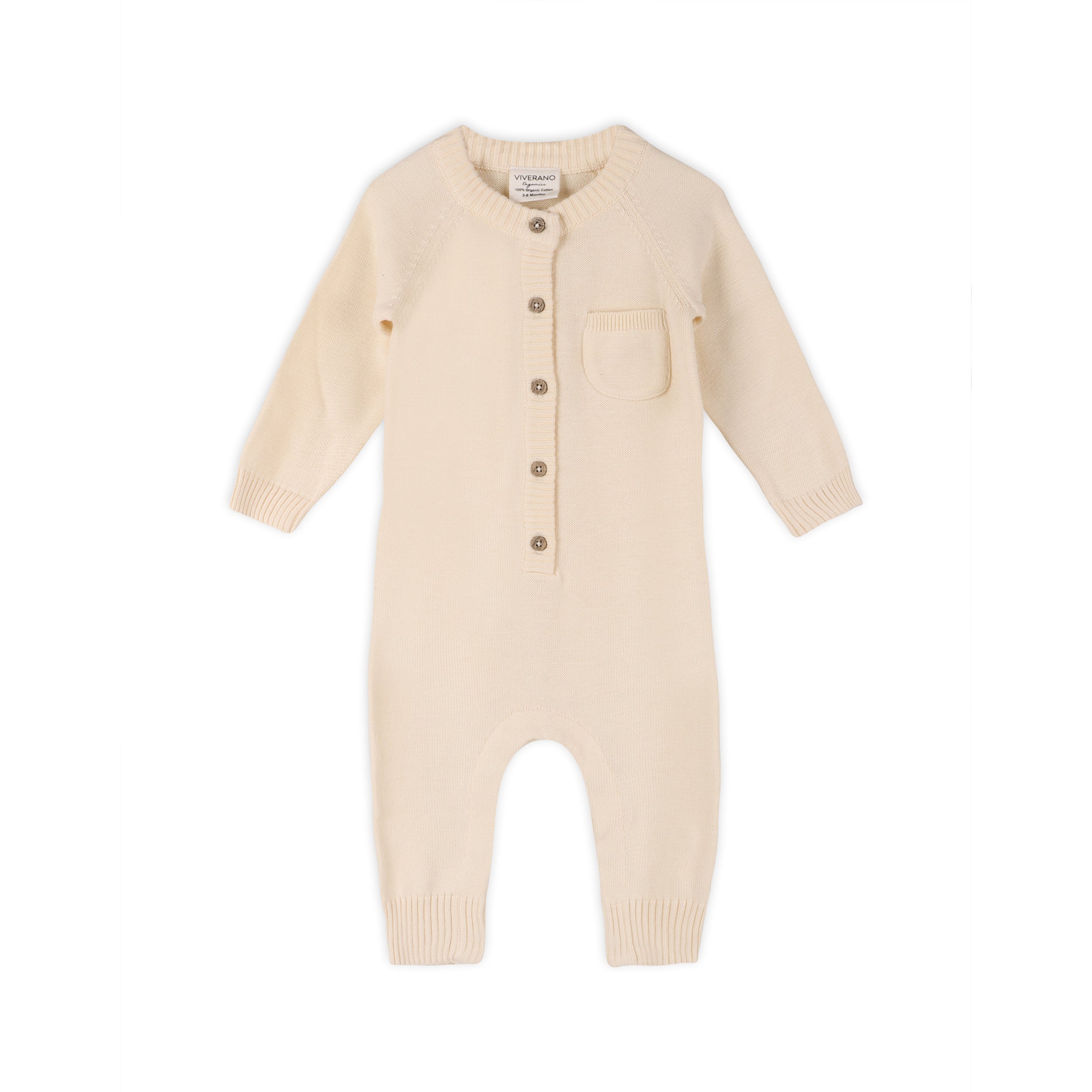 Viverano Milan Knit Organic Cotton Baby Pocket Jumpsuit in Cream