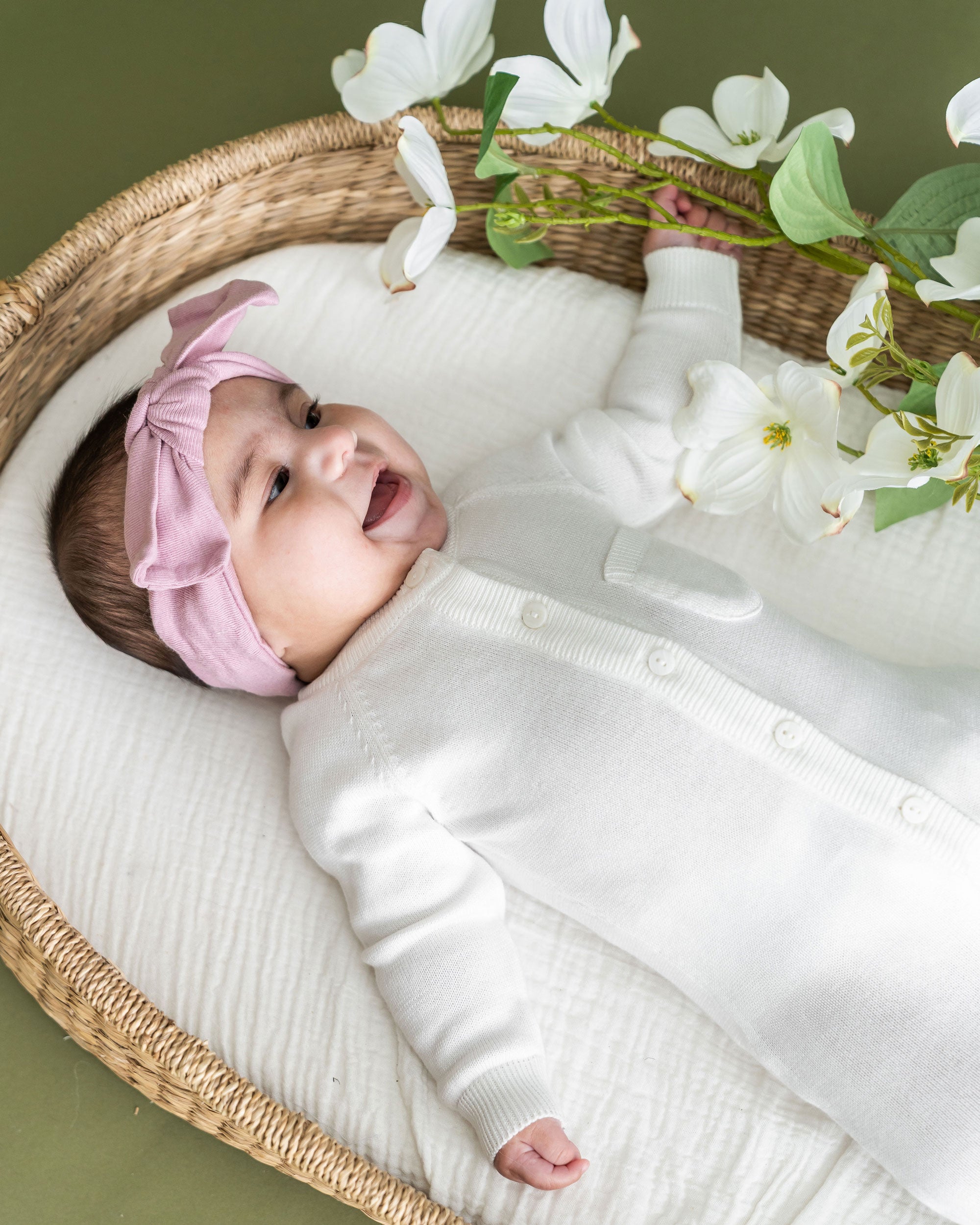 Milan Knit Organic Cotton Baby Pocket Jumpsuit Dove White Texture