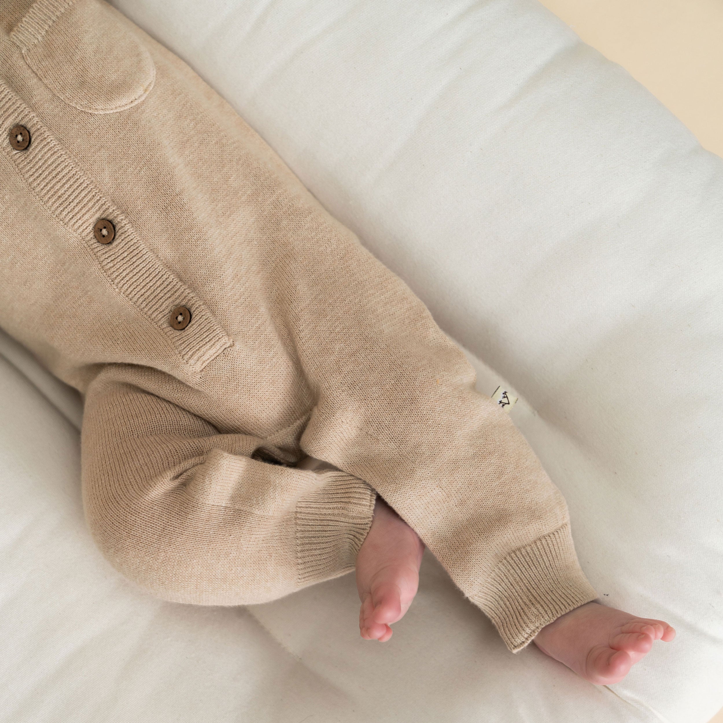 Milan Knit Organic Cotton Baby Pocket Jumpsuit Oat Heather Texture