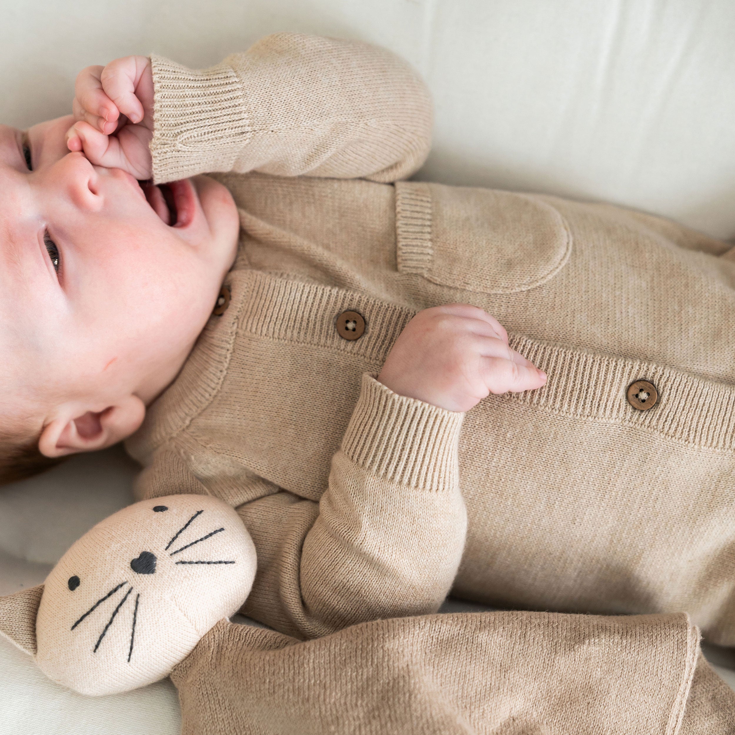 Milan Knit Organic Cotton Baby Pocket Jumpsuit Oat Heather Detail