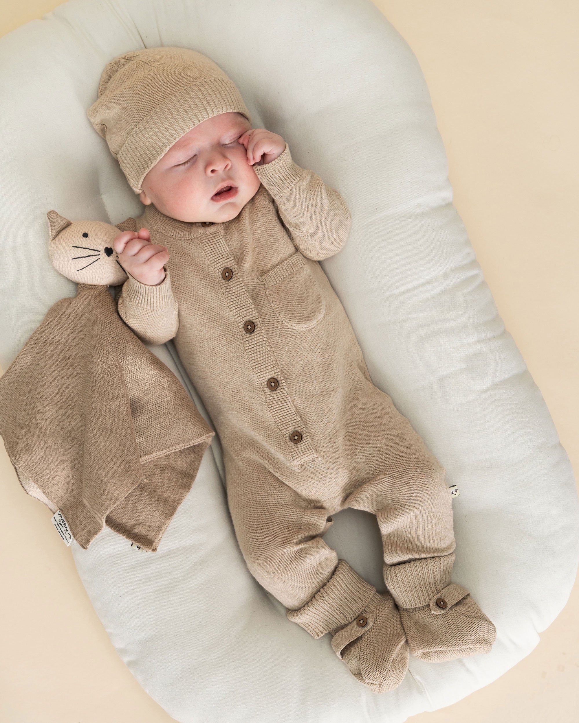 Milan Knit Organic Cotton Baby Pocket Jumpsuit Oat Heather Set