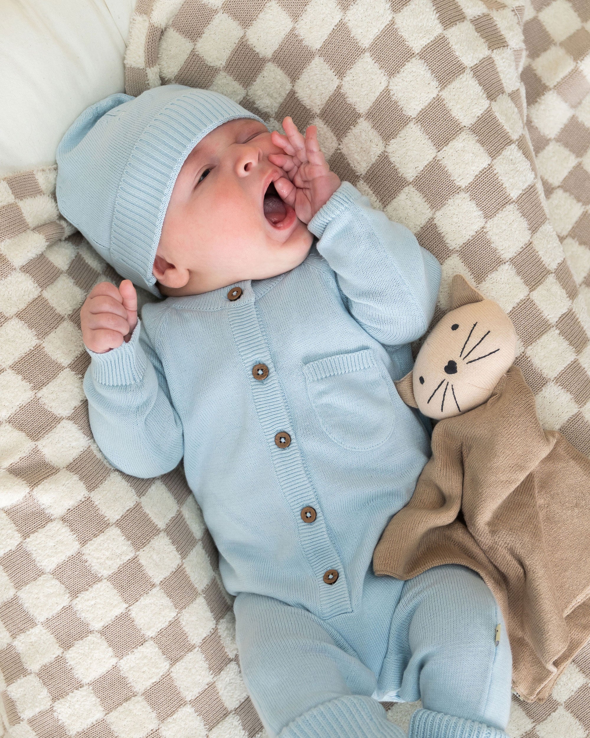 Milan Knit Organic Cotton Baby Pocket Jumpsuit Sky Blue Set