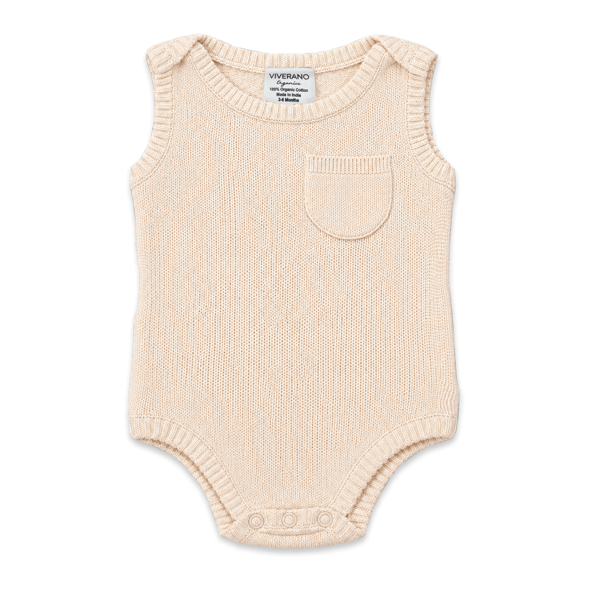 front of cream color of milan knit classic sleeveless baby bodysuit made of organic cotton