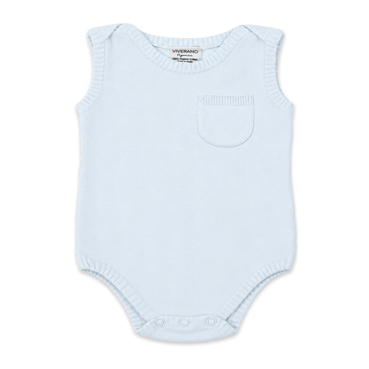 front of sky blue milan knit classic sleeveless baby bodysuit made of organic cotton
