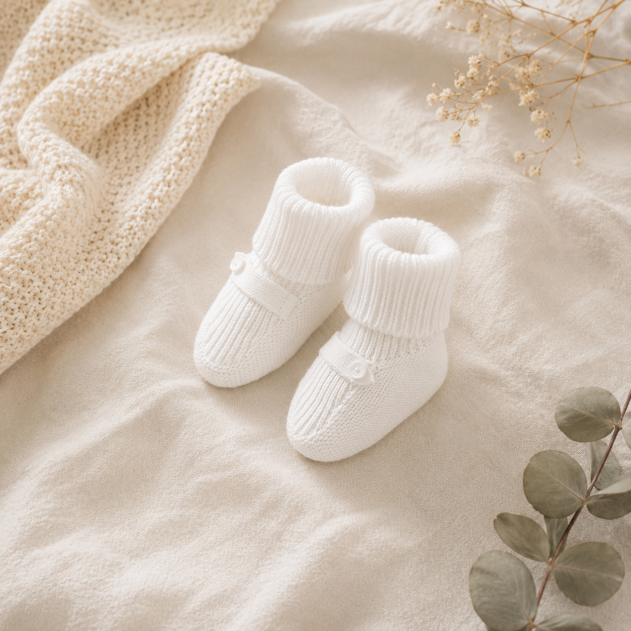 Milan Dove White Sweater Knit Baby Booties Shoes, Organic Cotton