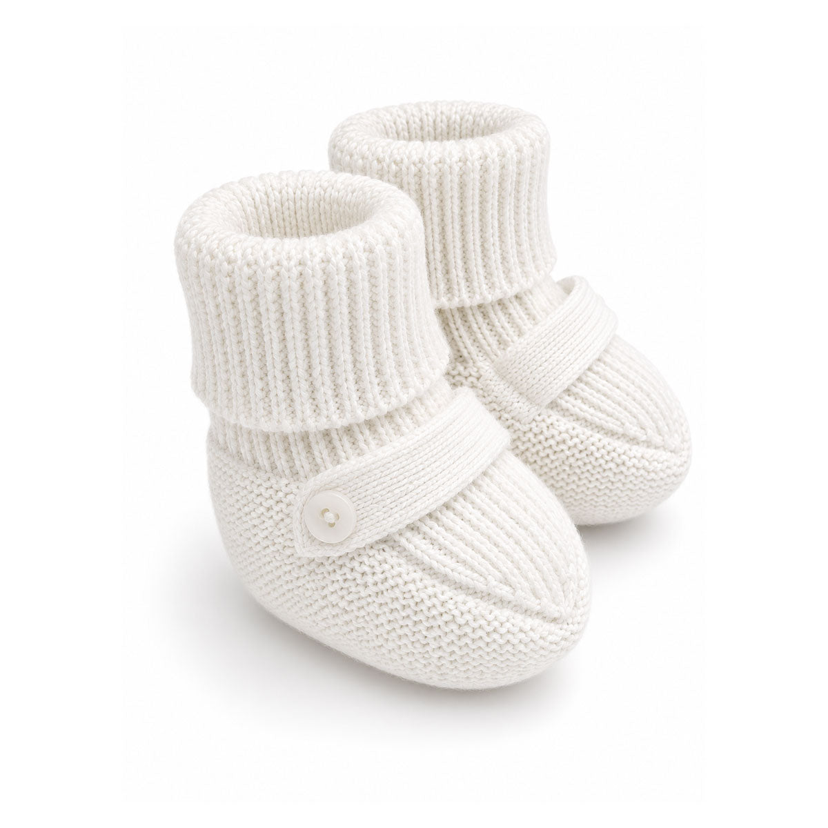 Dove White Milan Knit Cozy Baby Booties, Organic Cotton