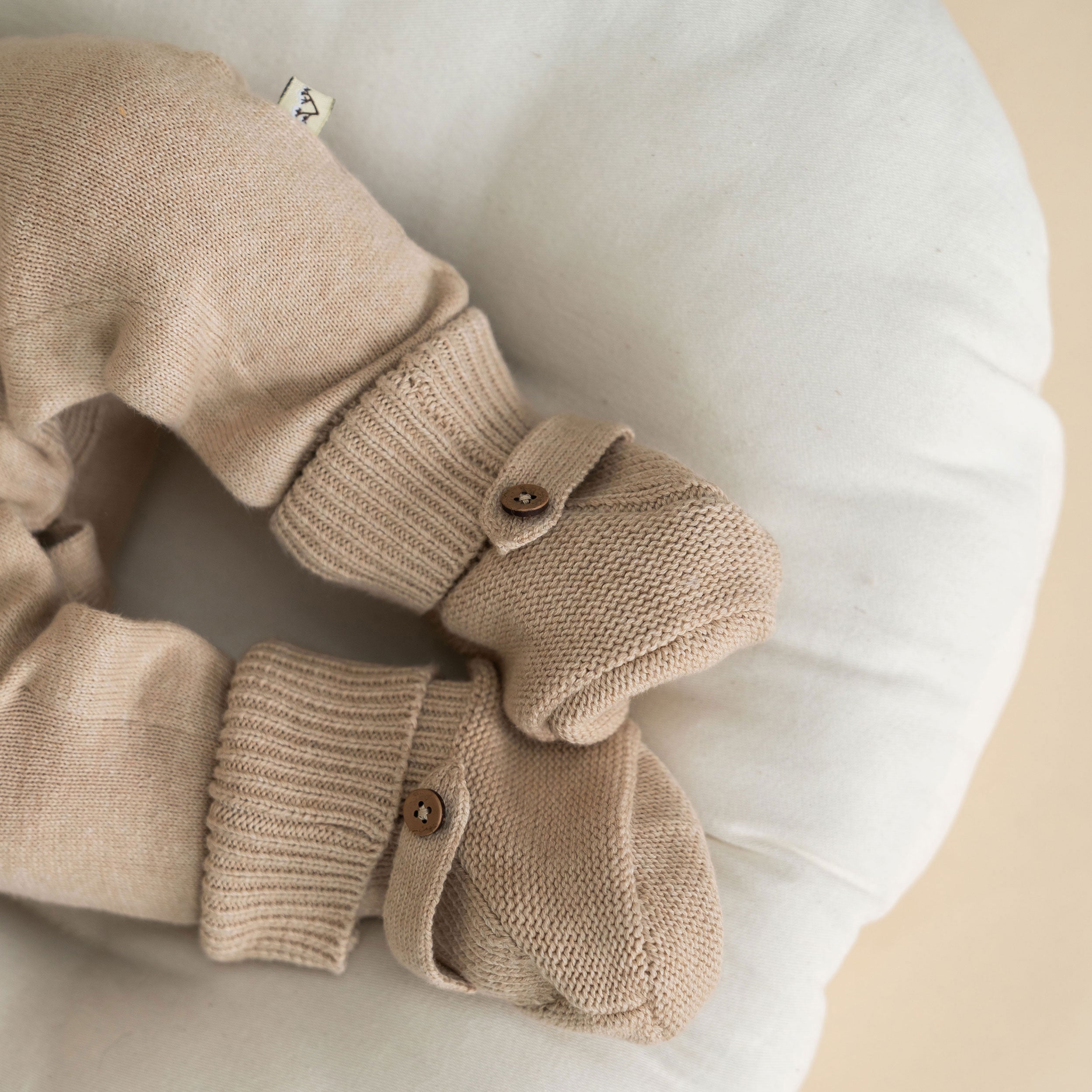 Oat Heather Milan Knit Cozy Baby Booties Texture (Organic Cotton) 