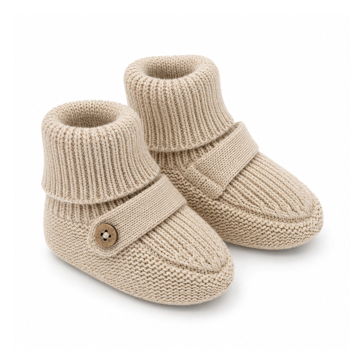 Oat Heather Milan Knit Cozy Baby Booties, Organic Cotton