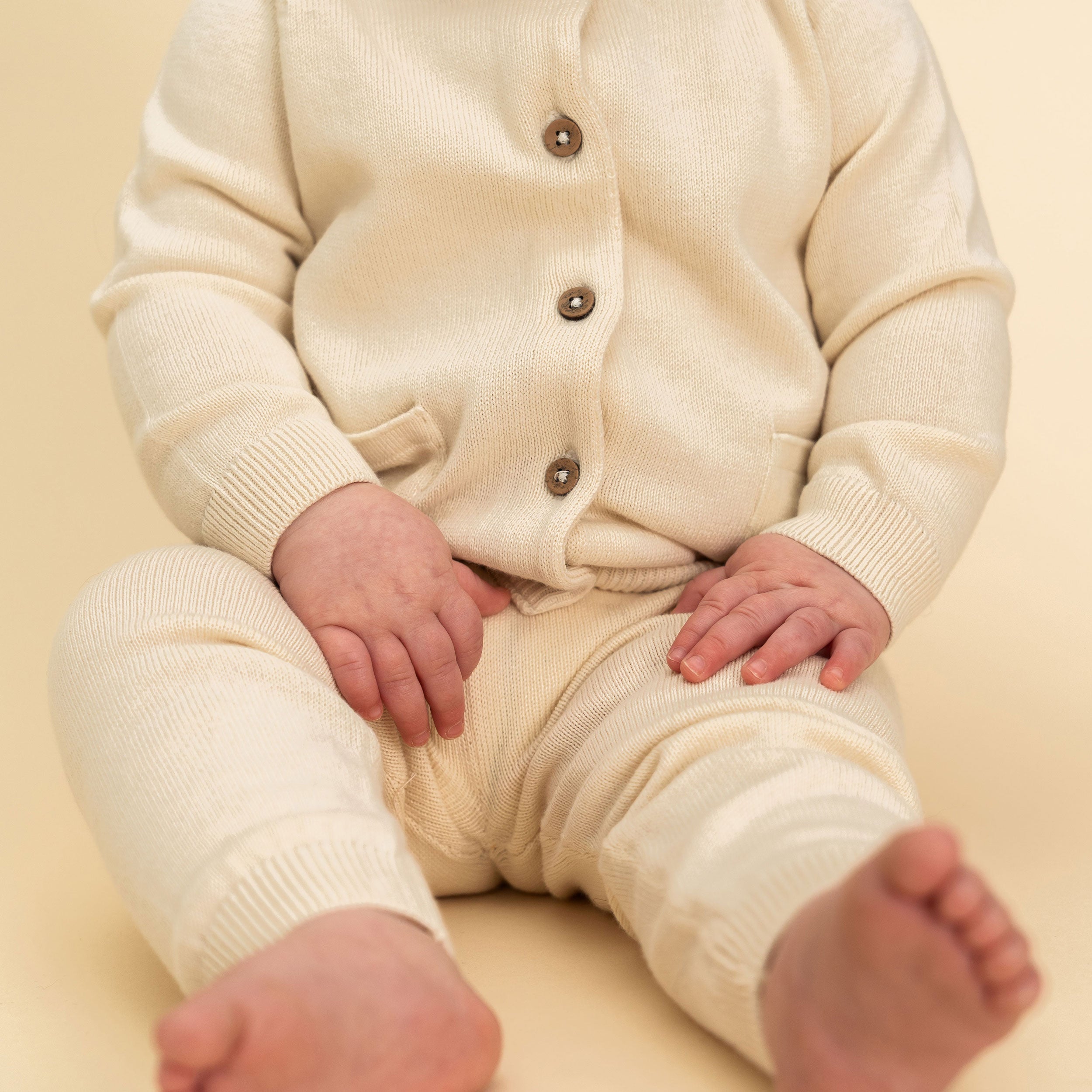 Cream Milan Knit Baby Pocket Pants (Organic Cotton) Texture