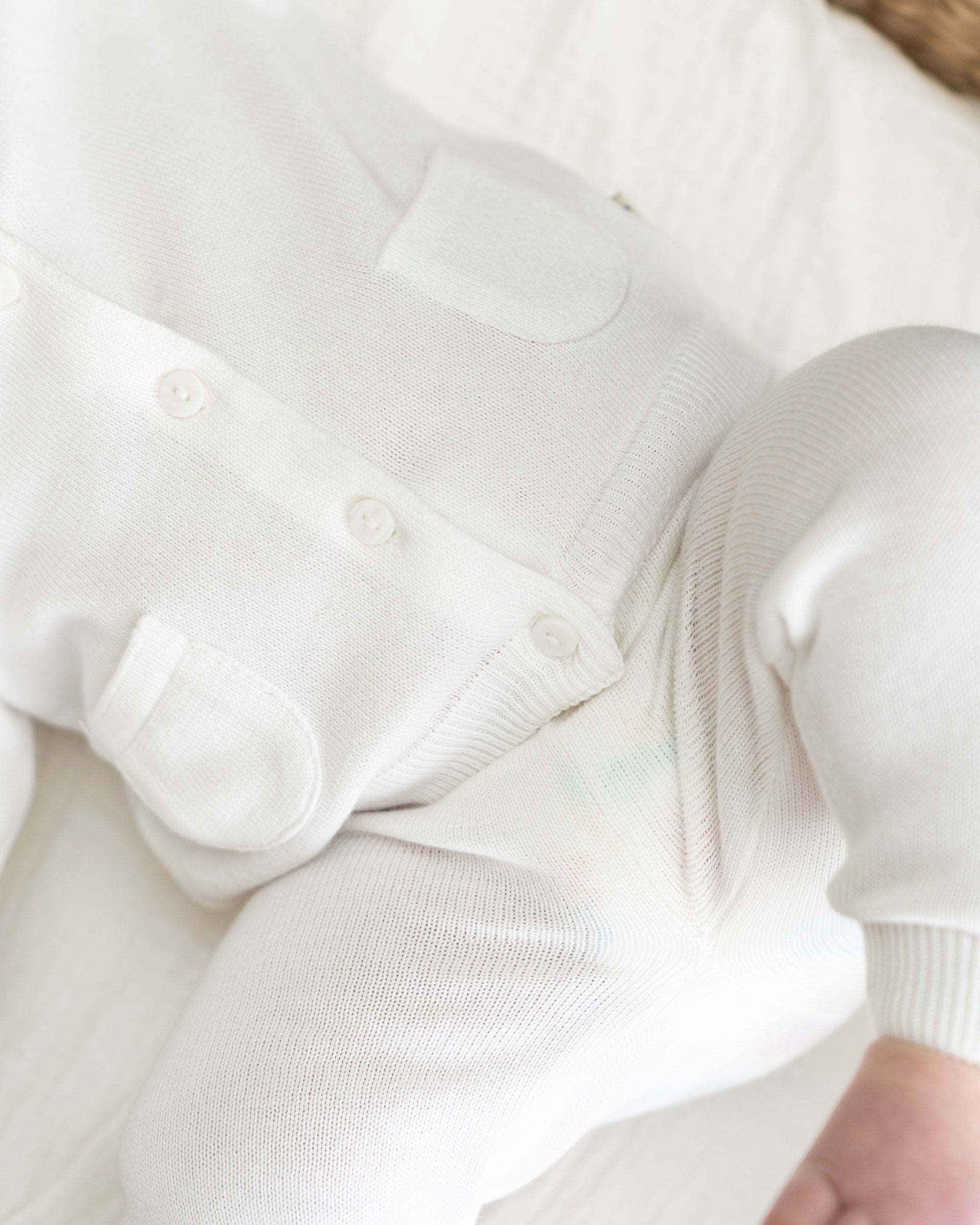 Dove White Milan Knit Baby Pocket Pants (Organic Cotton) Texture