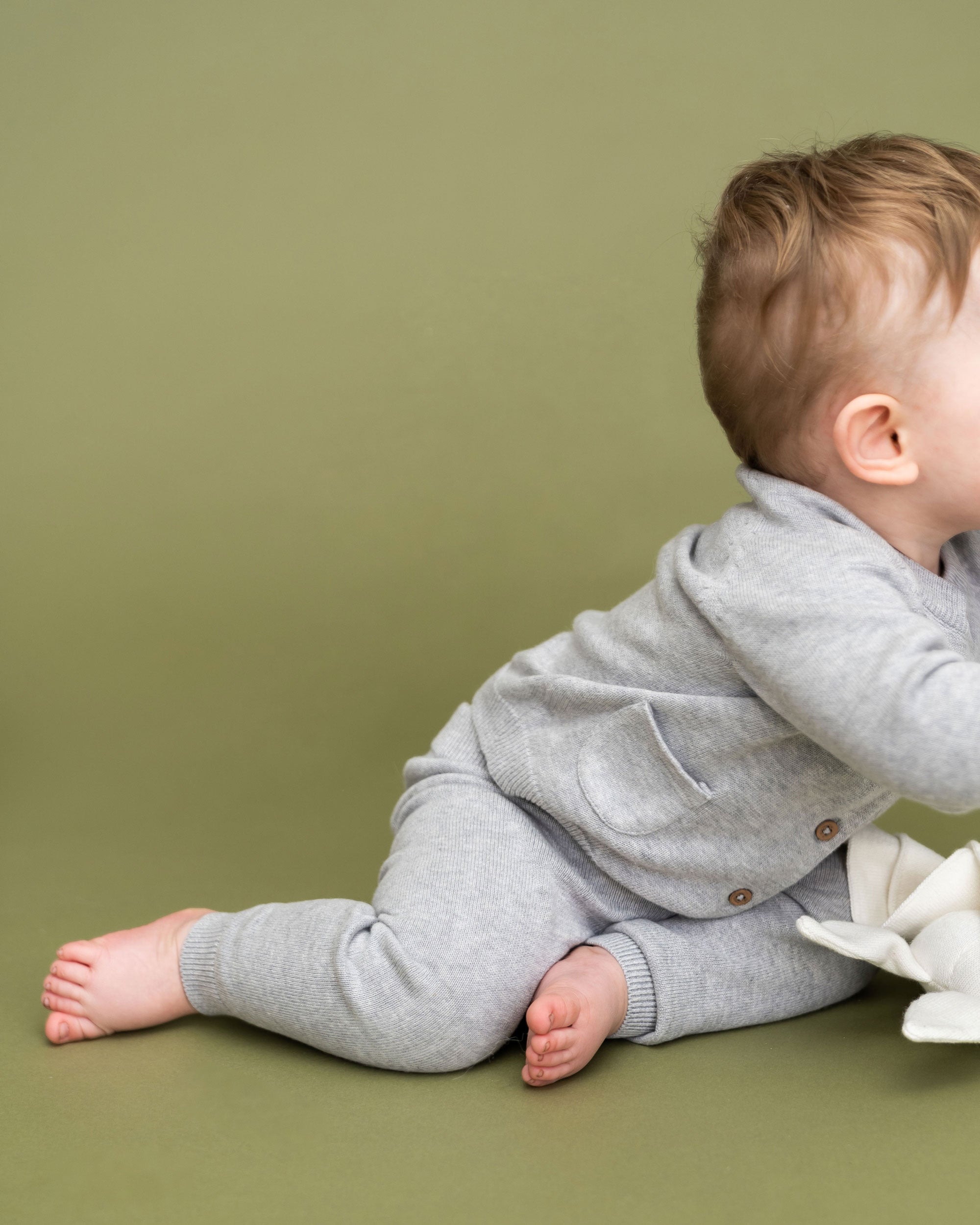 Heather Grey Milan Knit Baby Pocket Pants (Organic Cotton) Model Movement