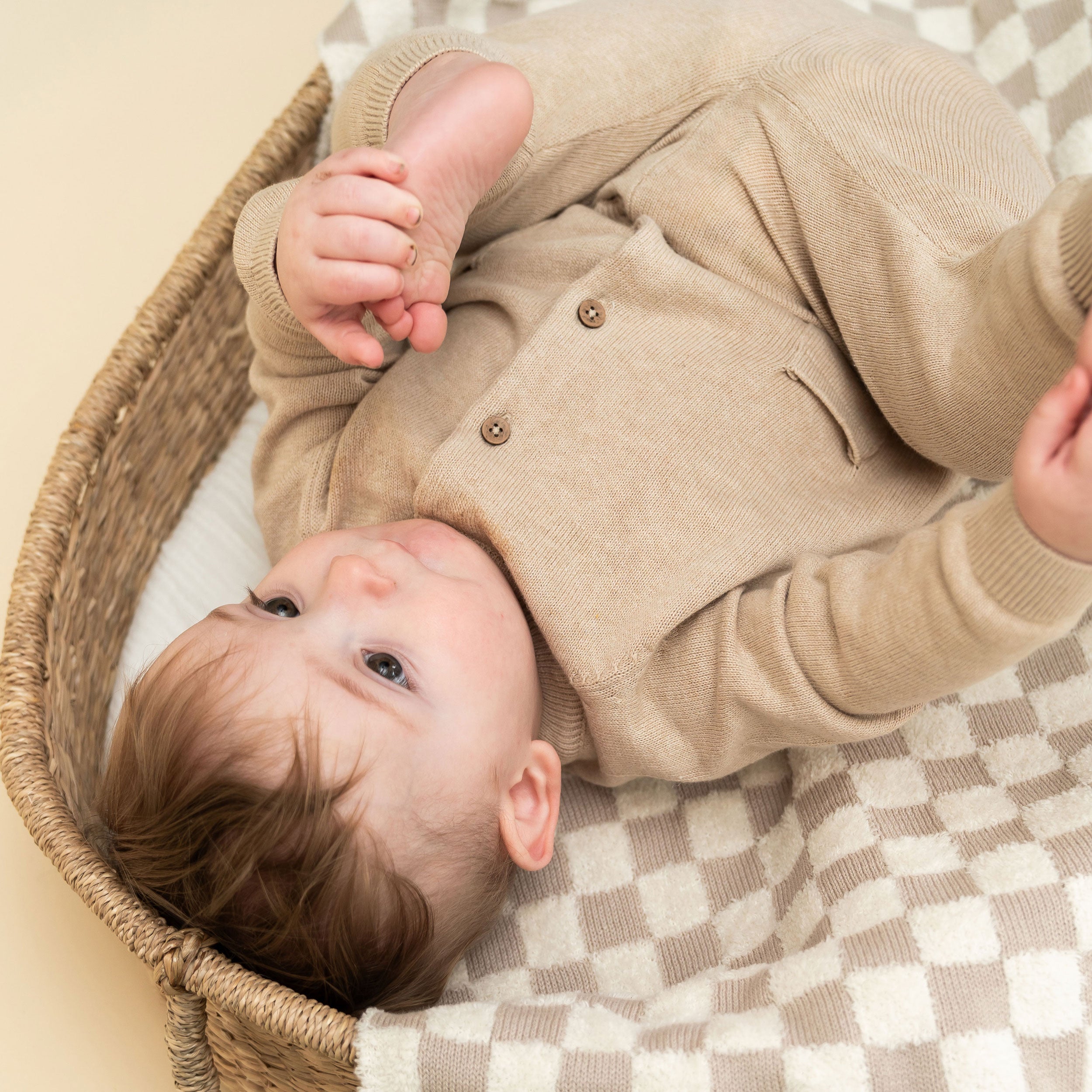Oat Heather Milan Knit Baby Pocket Pants (Organic Cotton) Texture