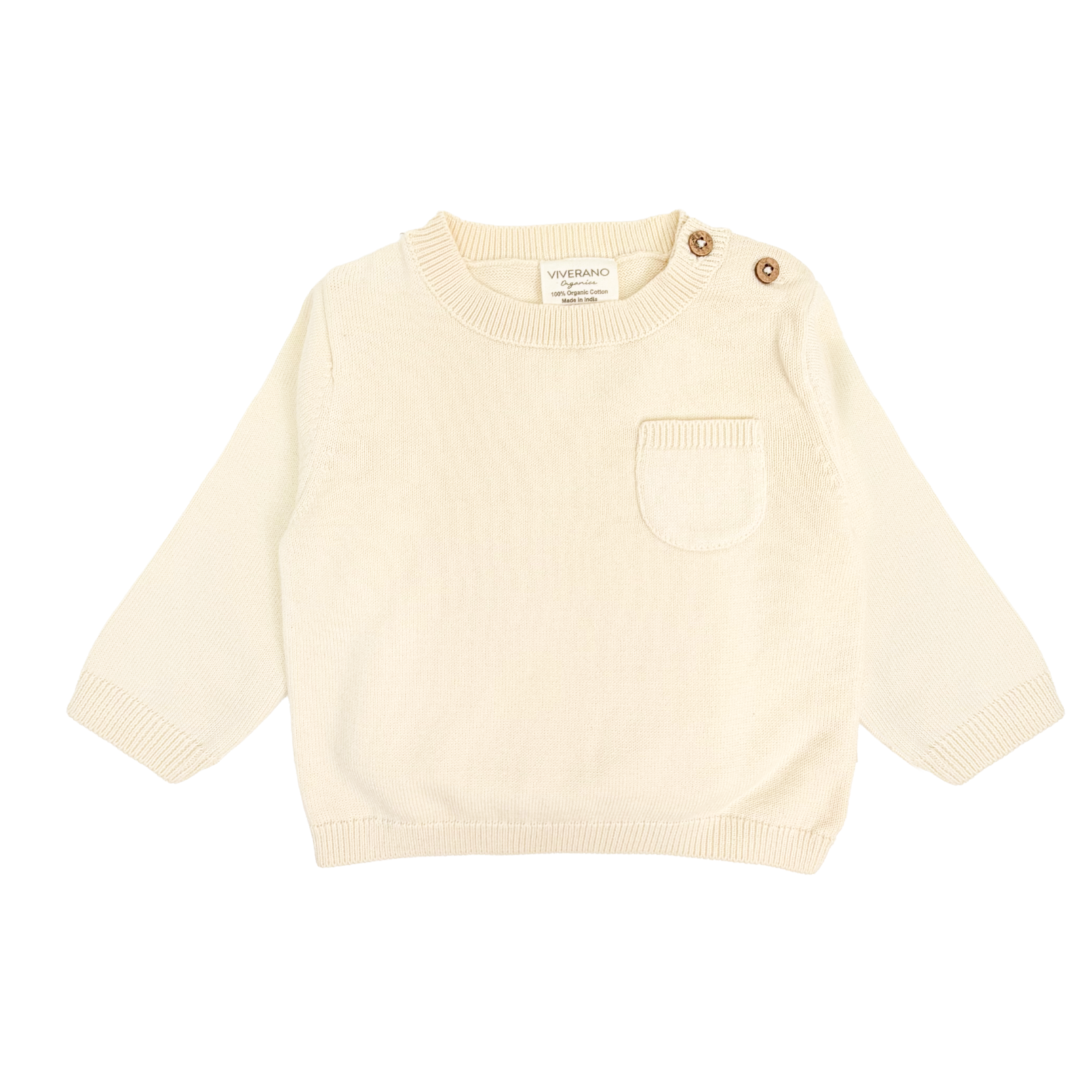 Milan Knit Baby Side Button Pullover (Organic Cotton) - Cream Front