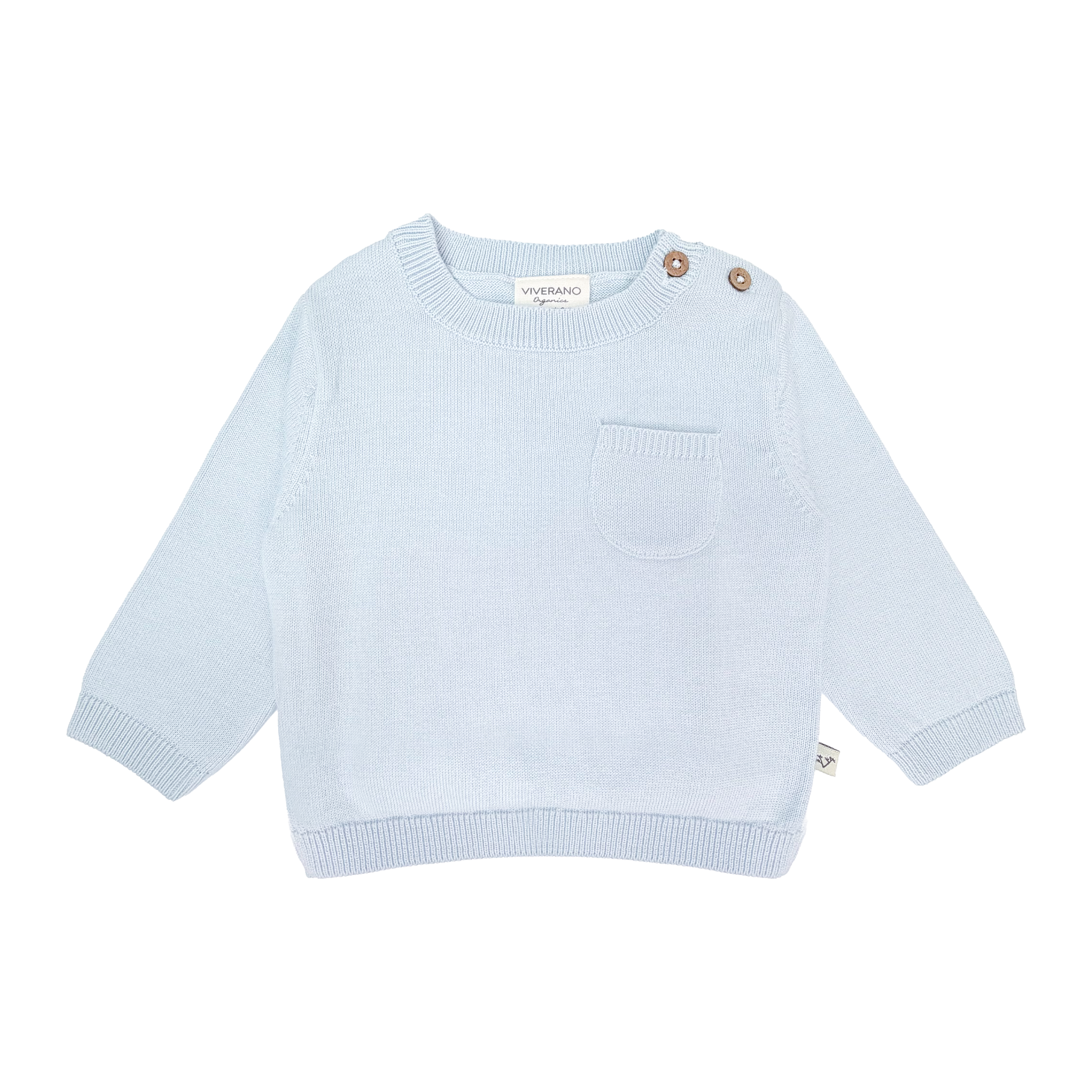 Milan Knit Baby Side Button Pullover (Organic Cotton) - Sky Blue Front
