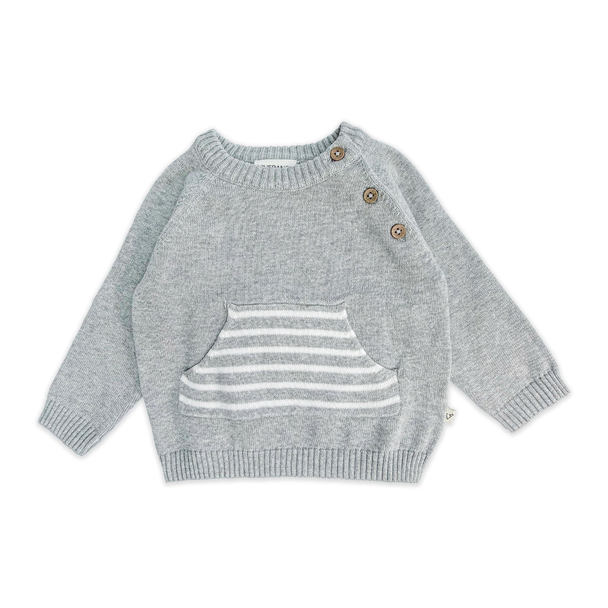 Heather Grey Milan Knit Baby Kangaroo Pocket Pullover (Organic Cotton)