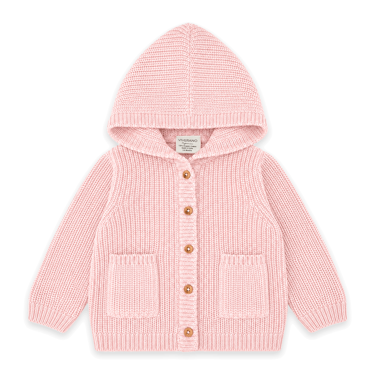 Milan Knit Baby Hooded Button Jacket (Organic Cotton) - Blush