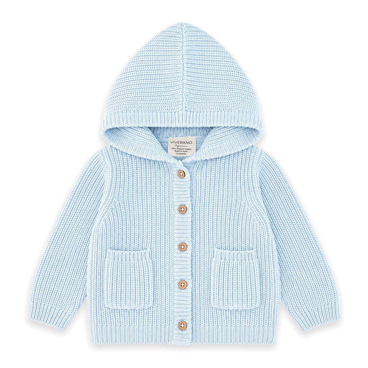 Milan Knit Baby Hooded Button Jacket (Organic Cotton) - Sky Blue