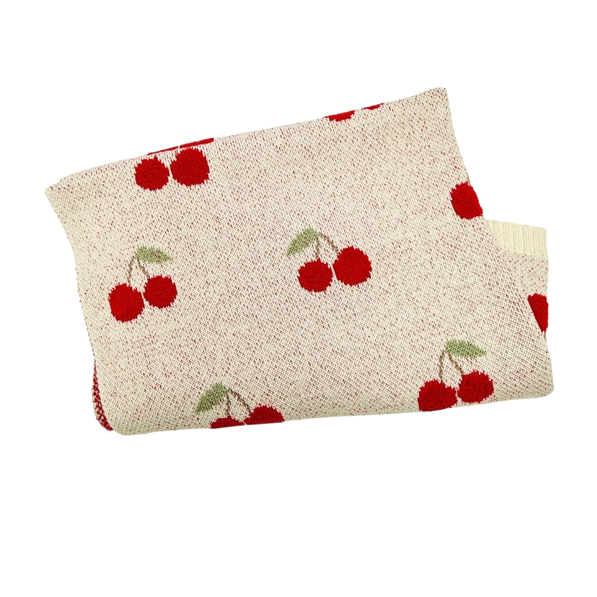 Cherry Organic Cotton Baby Blanket Folded