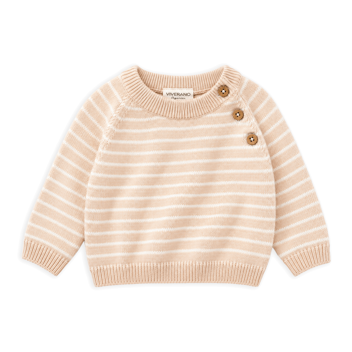 Organic Cotton Milan Knit Baby Stripe Button Pullover, Oat Heather 