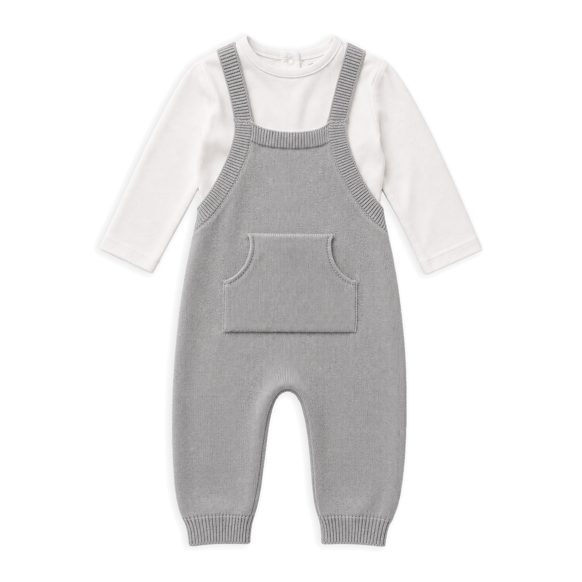 Milan Knit Kangaroo Pocket Overall Romper and Bodysuit Set, Grey