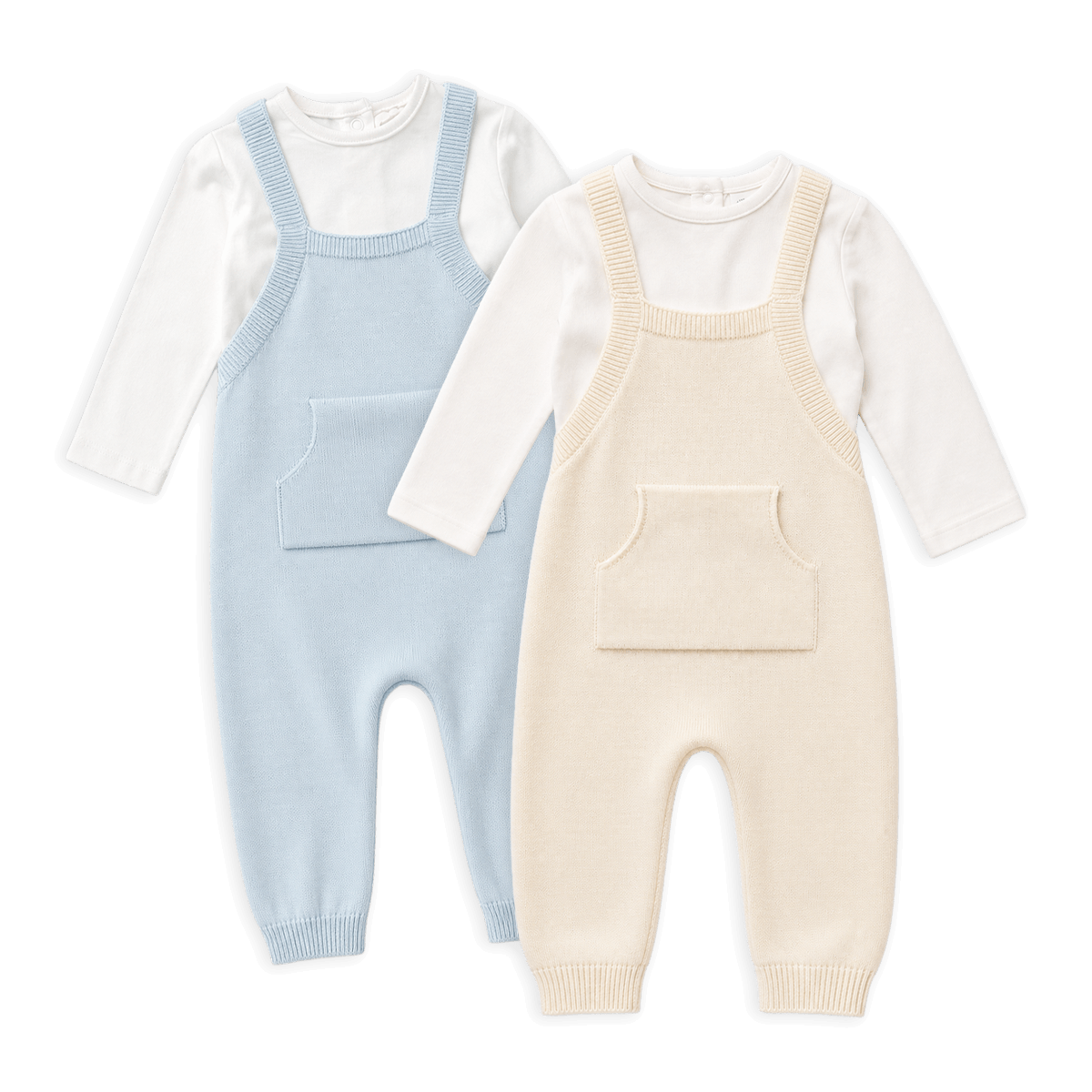 Milan Knit Kangaroo Pocket Overall Romper and Bodysuit Sets
