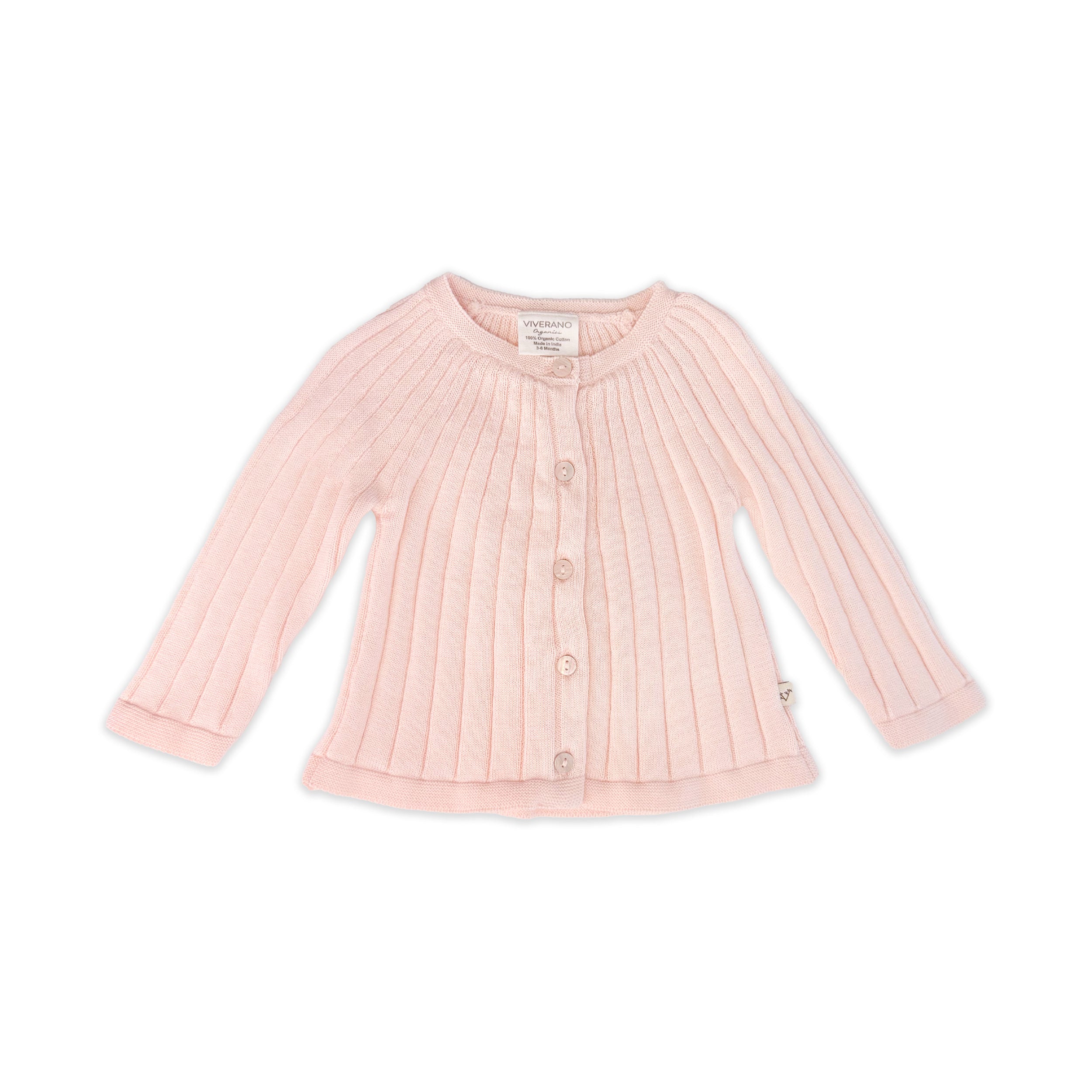 Blush Milan Knit Baby Girl Rib Cardigan Sweater (Organic Cotton)