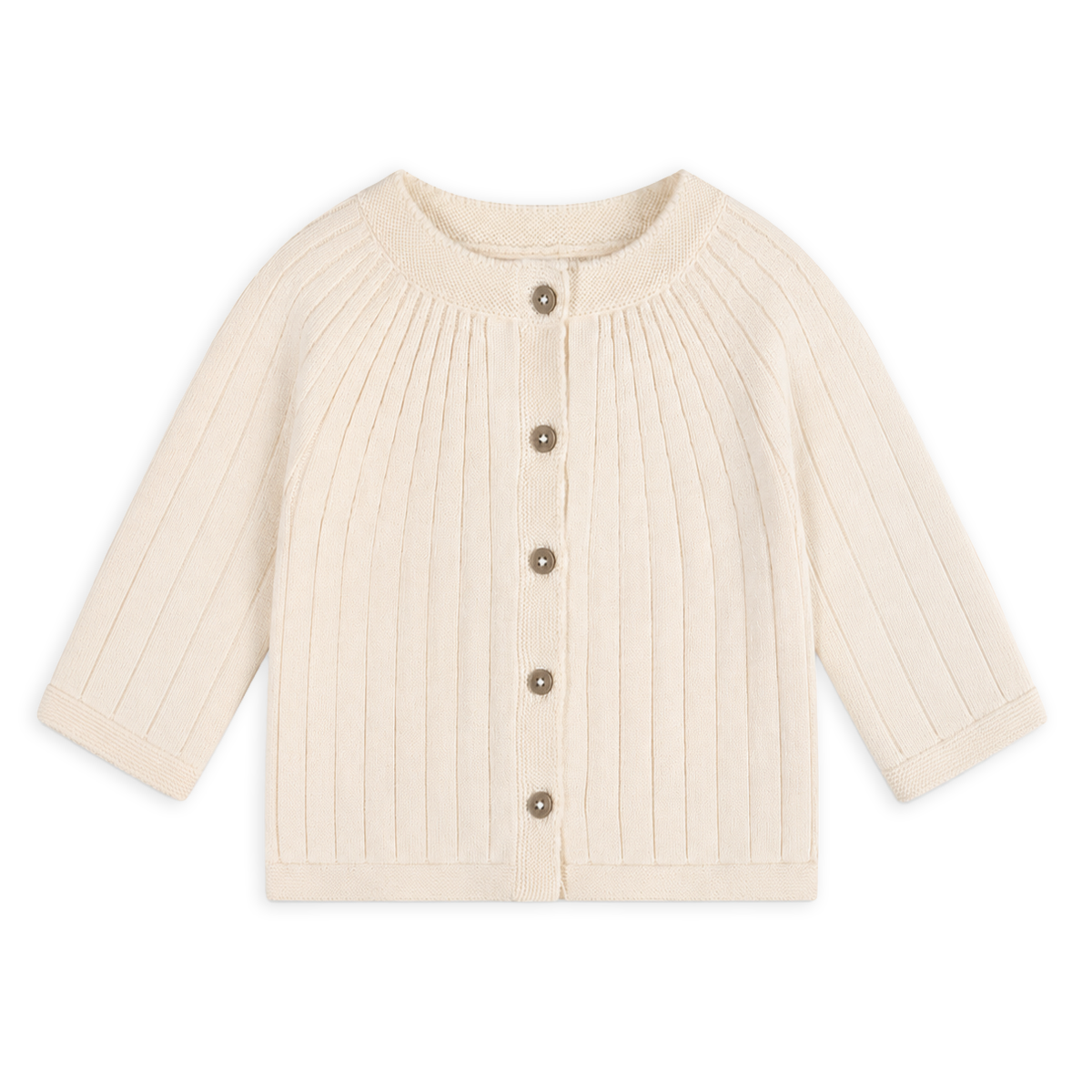 front of milan organic knit baby girl rib cardigan cream made with organic cotton