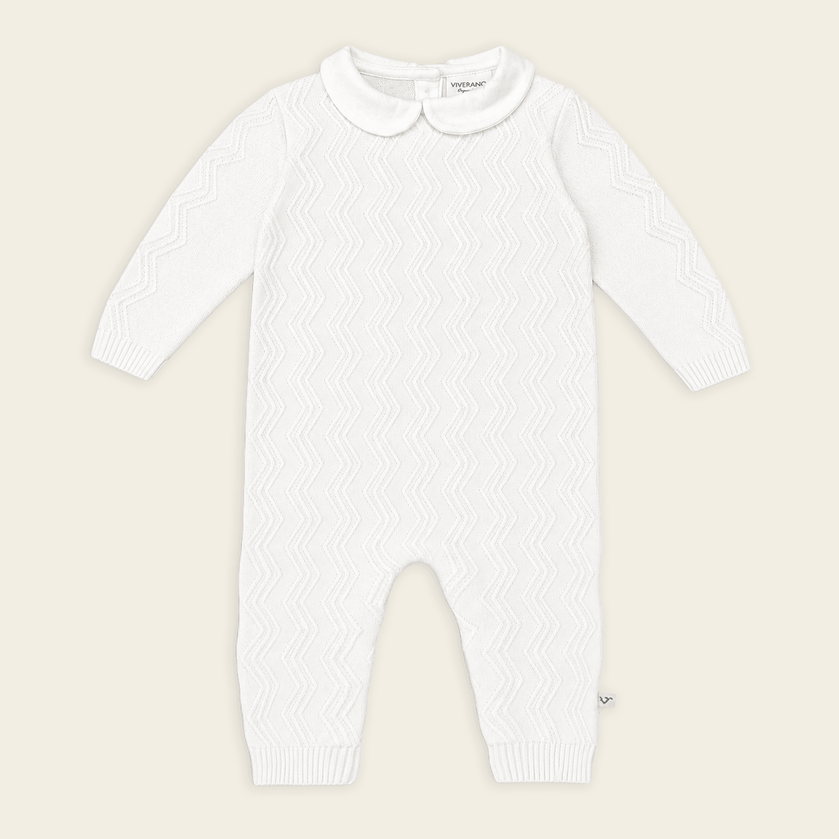 image of milan dove white peter pan fancy chevron knit baby jumpsuit made with organic cotton