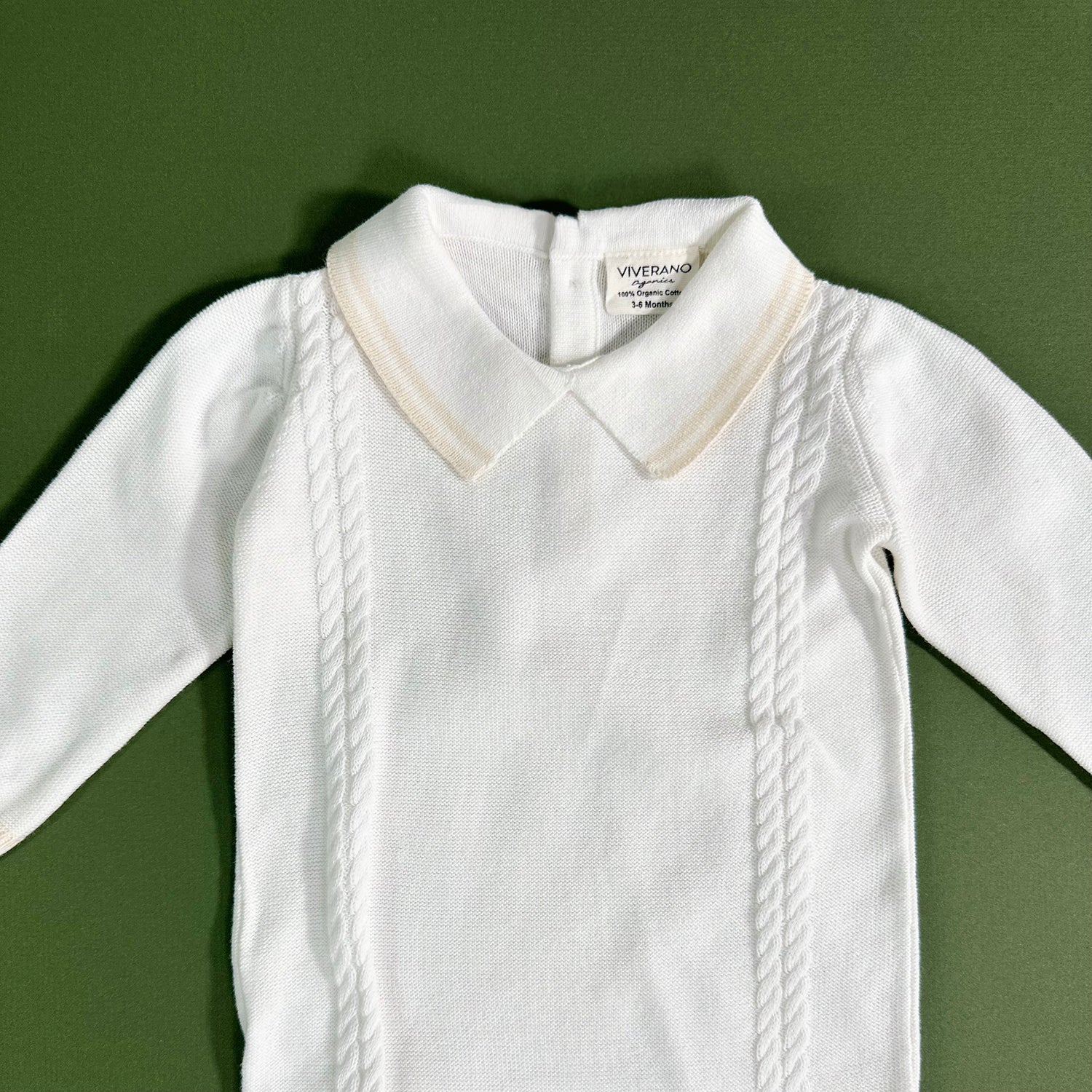 Milan Dove White Cable Knit Baby Jumpsuit (Organic Cotton) by Viverano